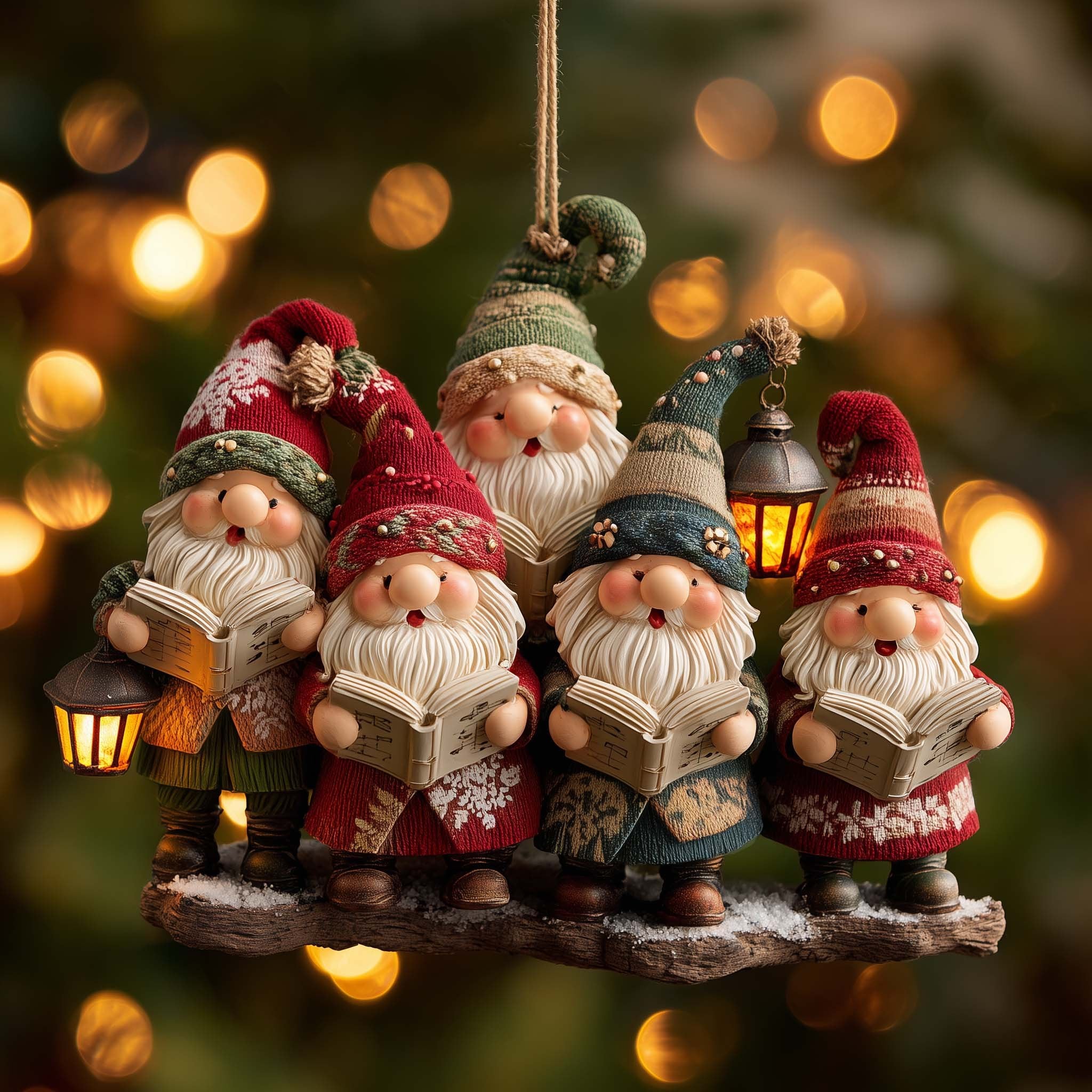 Gnome Carollers with Lanterns Christmas Ornament