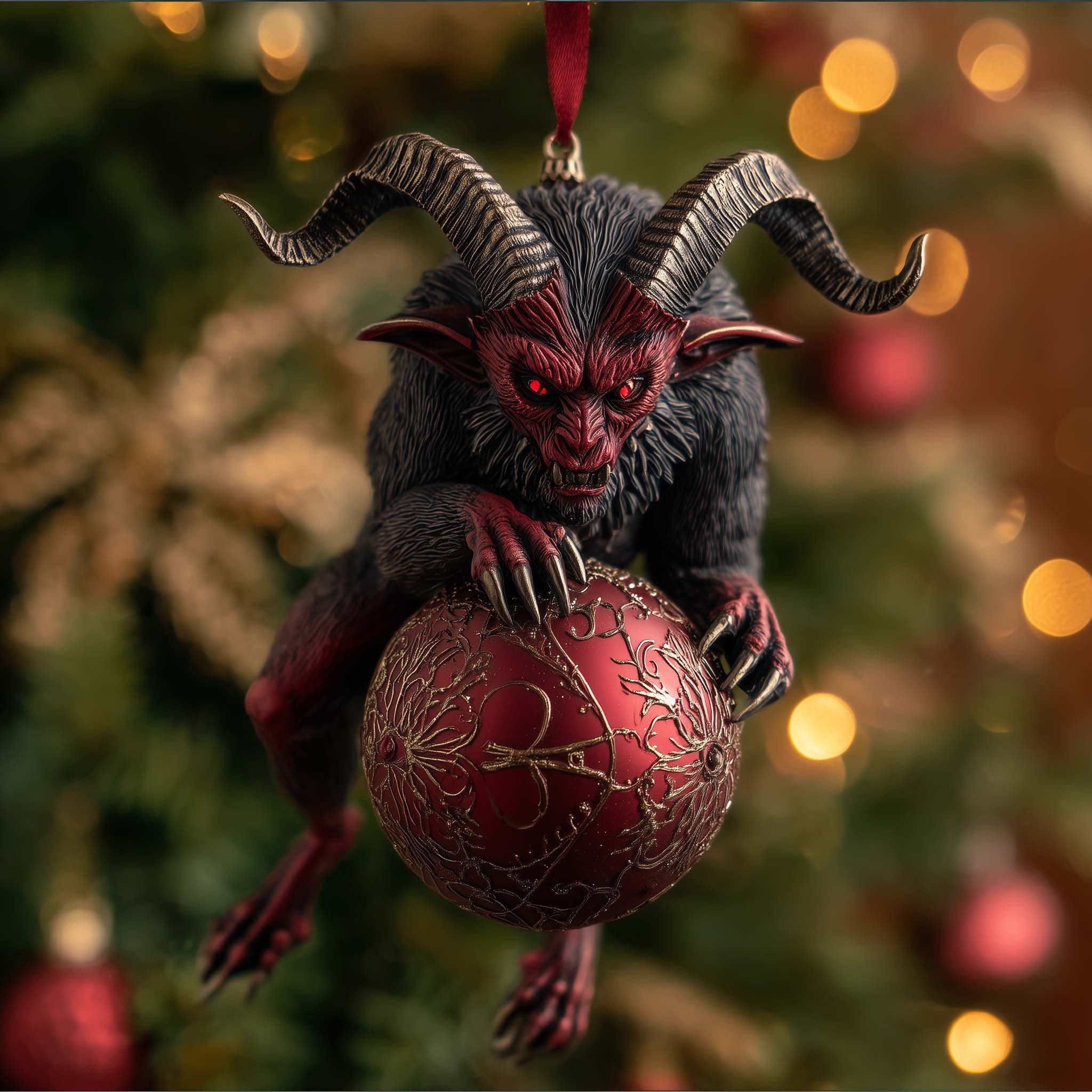Krampus Clutching a Red Bauble Christmas Ornament