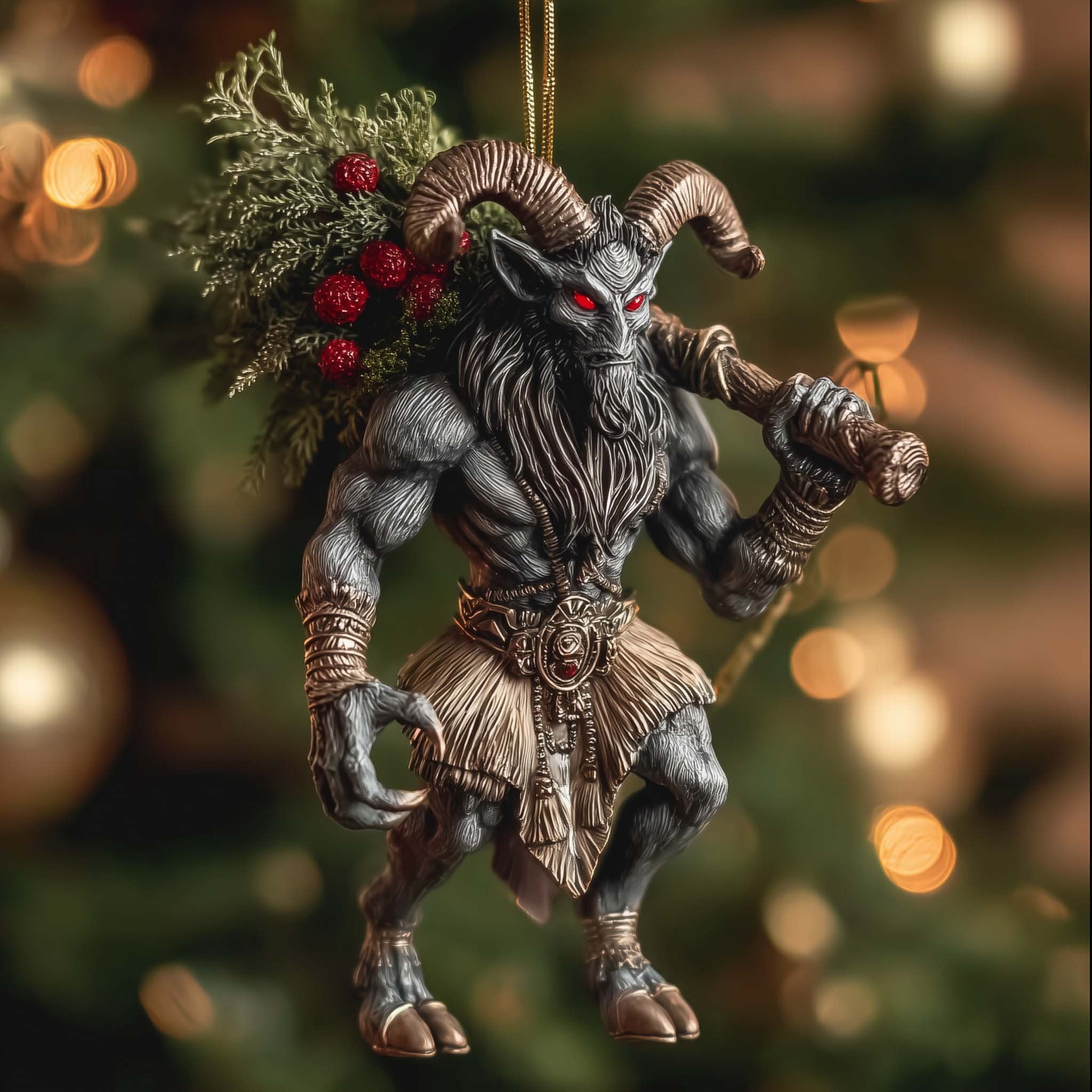 Krampus with a Holly Club Christmas Ornament