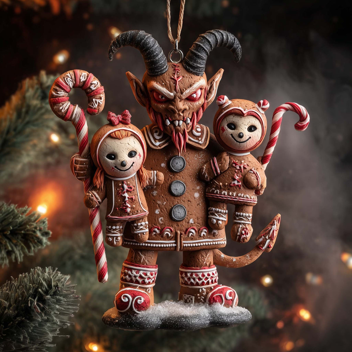 Krampus and the Gingerbread Pair Christmas Ornament