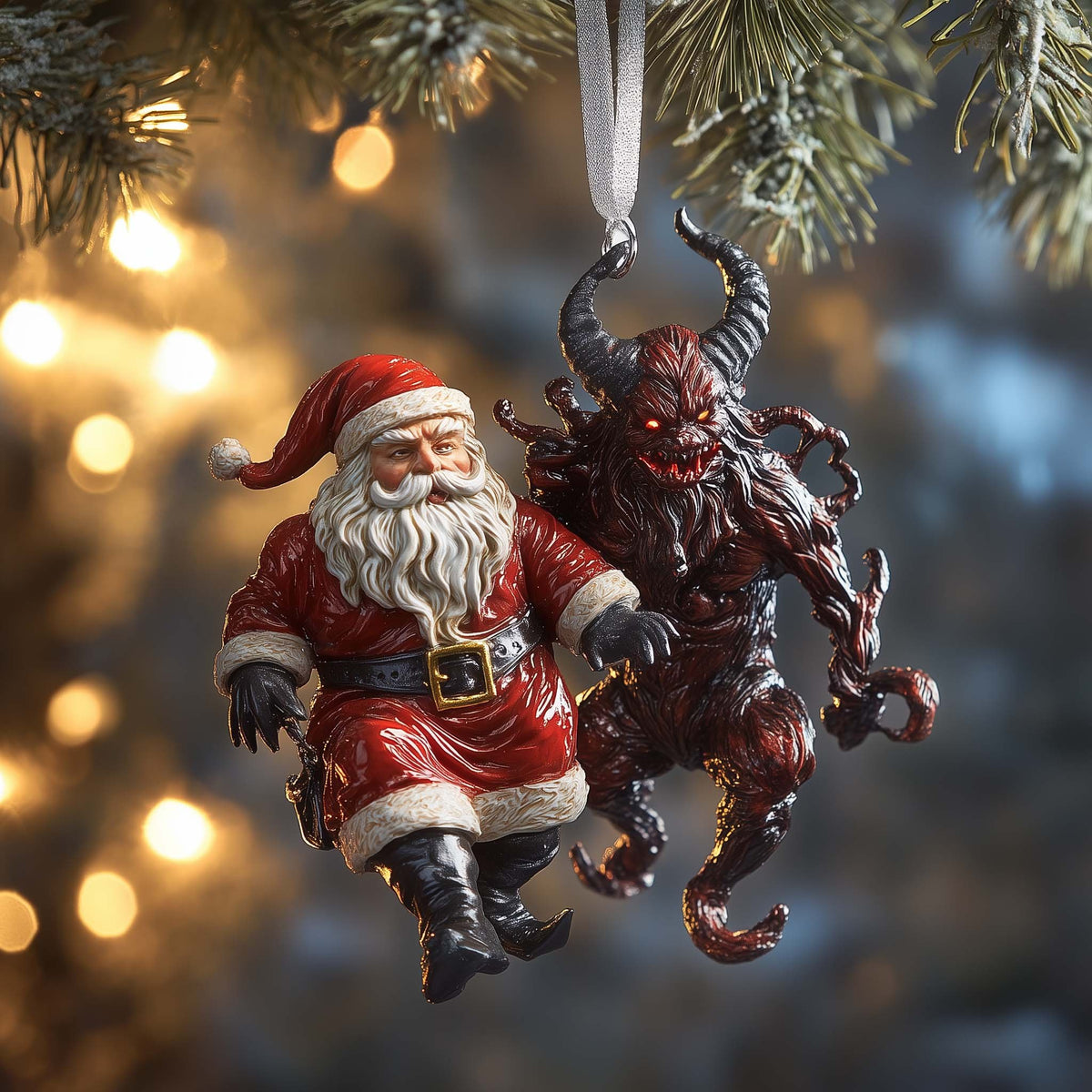 Santa and Krampus Side by Side Christmas Ornament