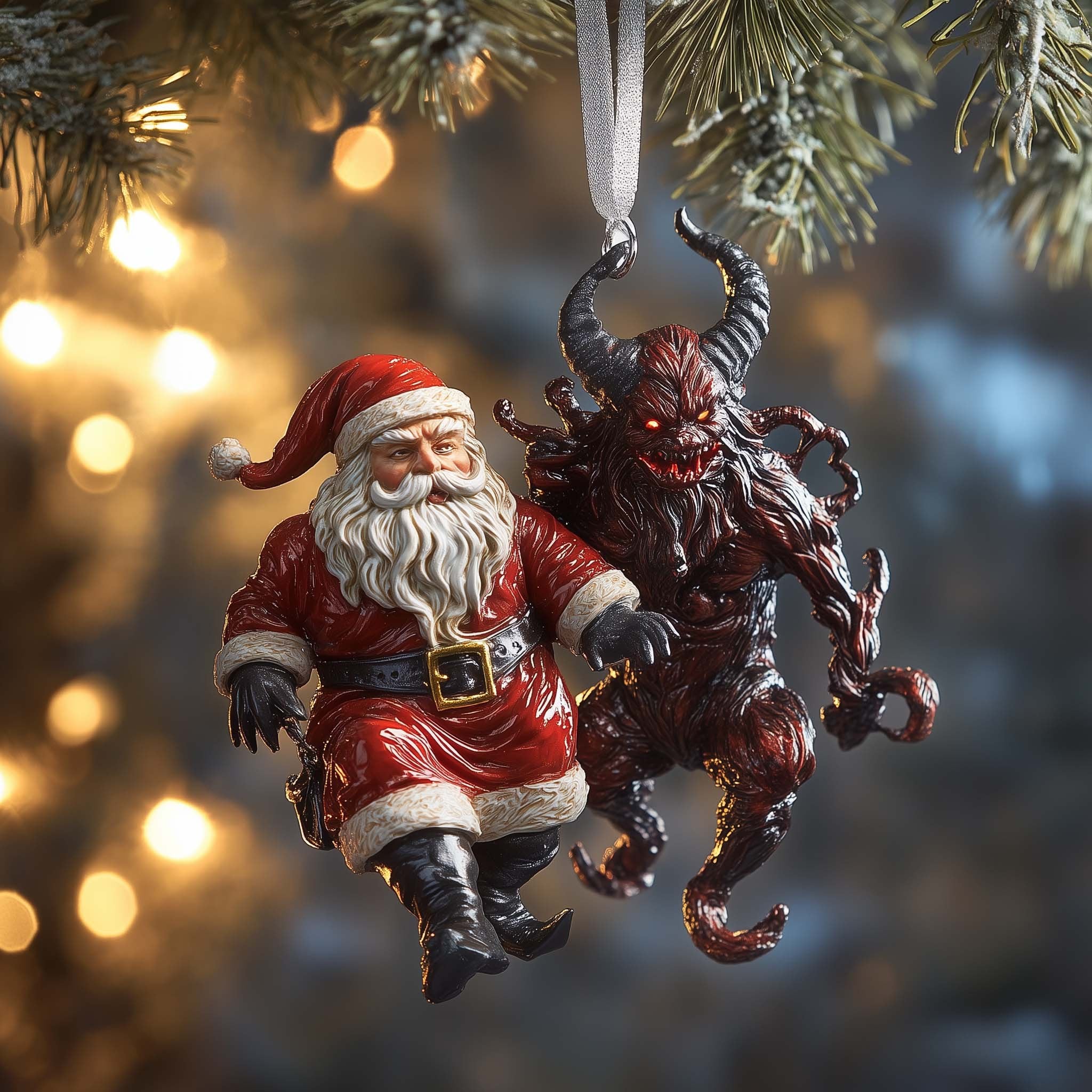 Santa and Krampus Side by Side Christmas Ornament