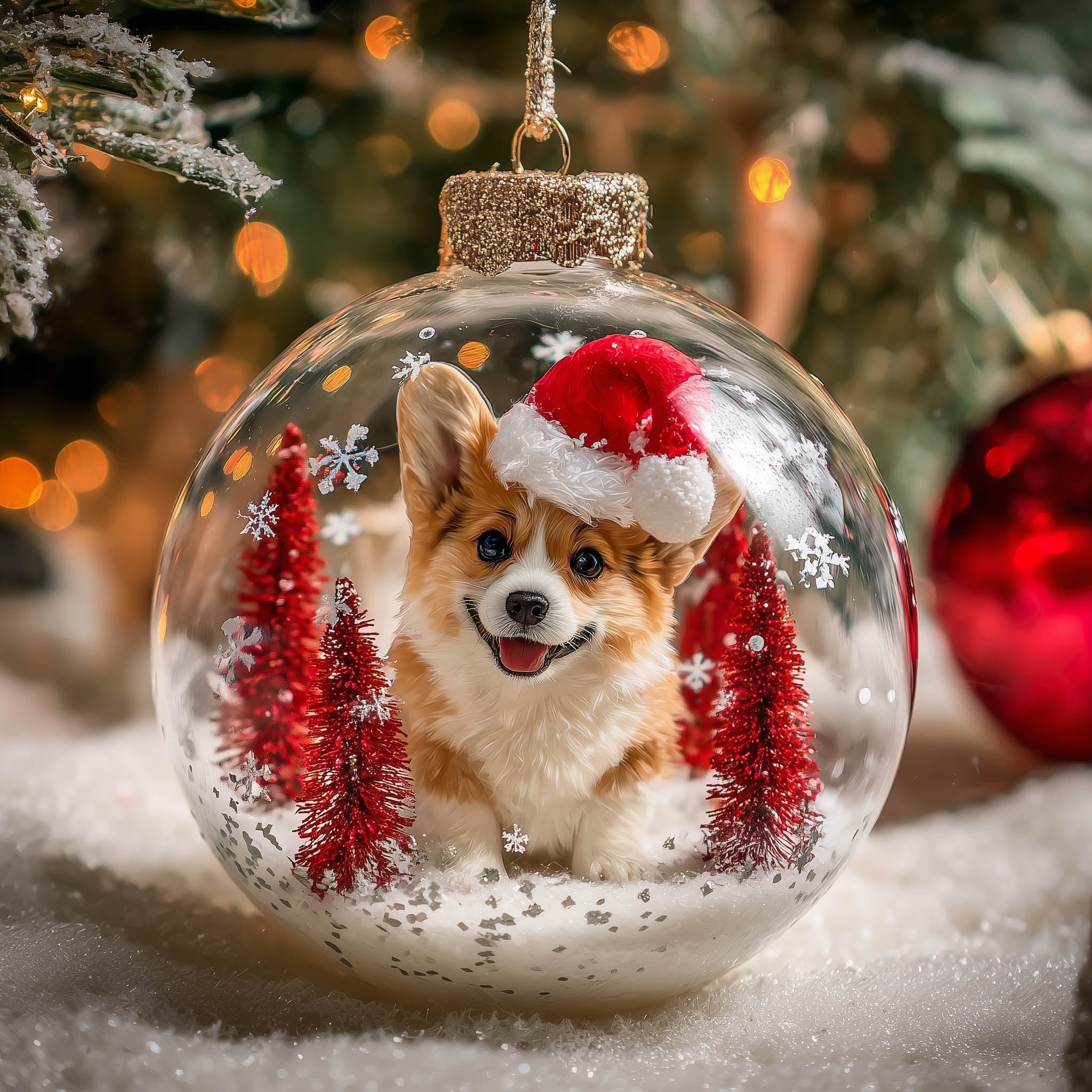 Festive Corgi Pup Christmas Ornament