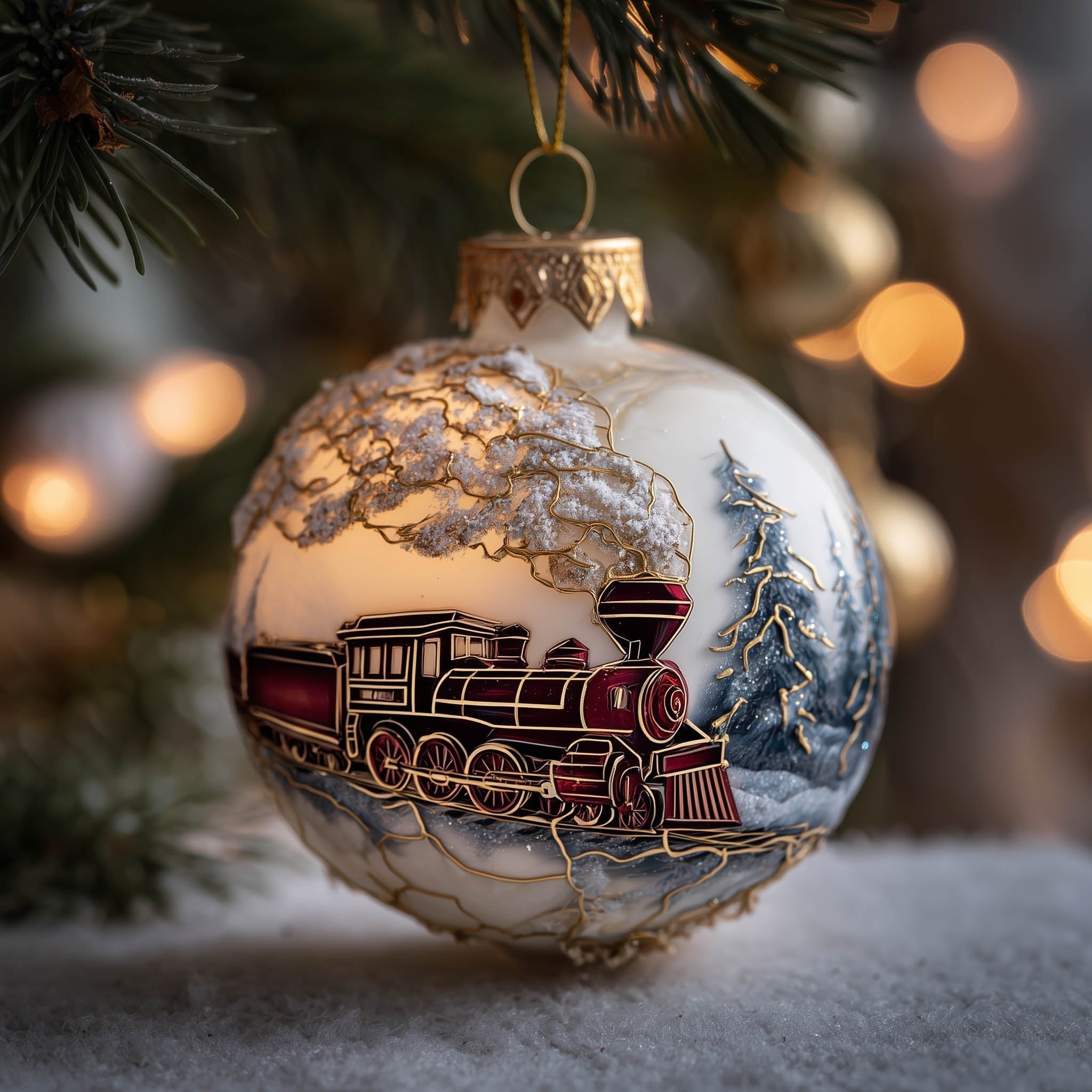Red Steam Train Winter Bauble Christmas Ornament