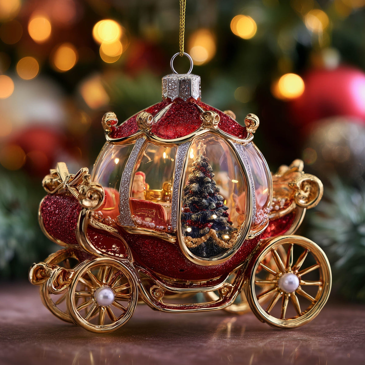 Ruby Glass Royal Carriage Christmas Ornament