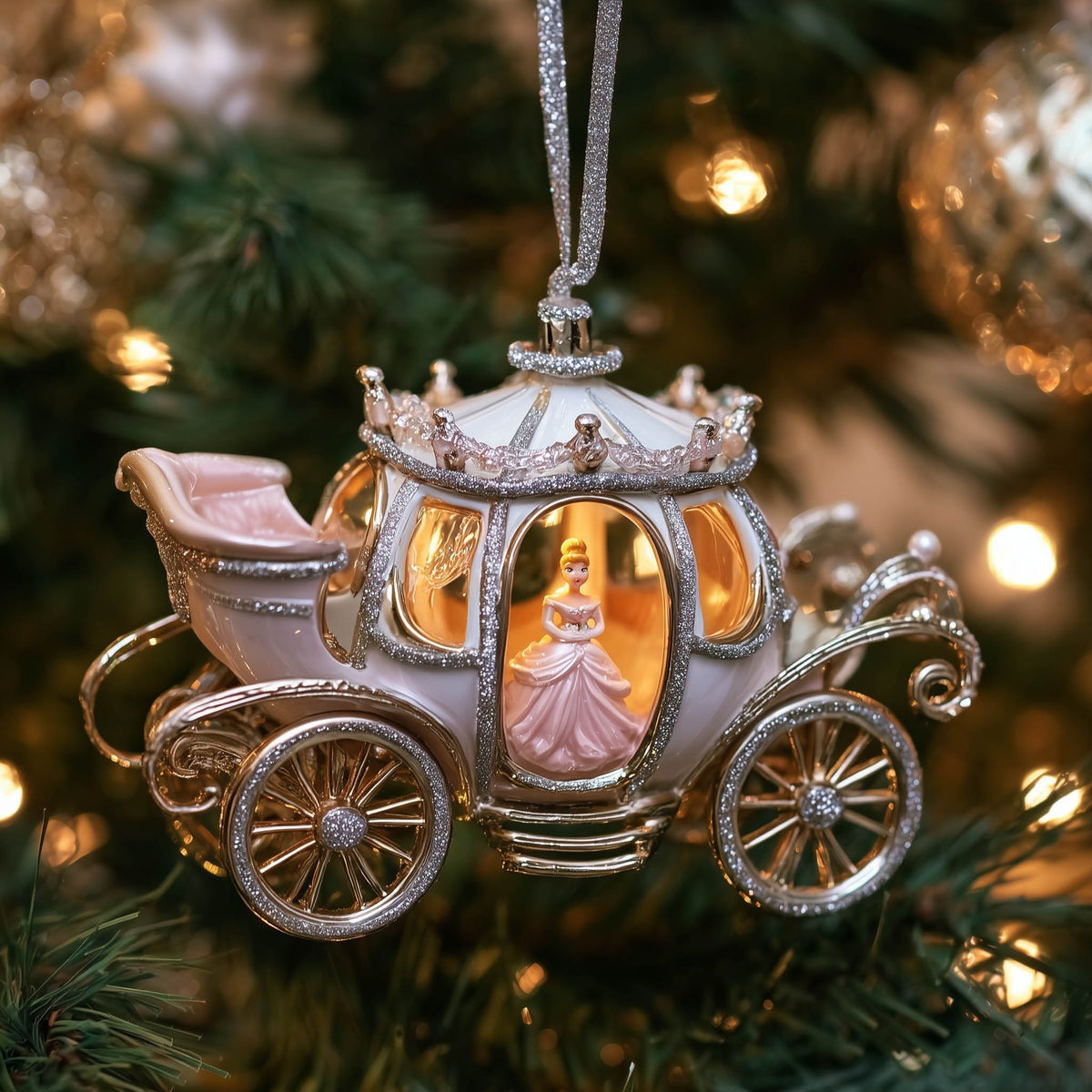 Cinderella Carriage in Silver Christmas Ornament
