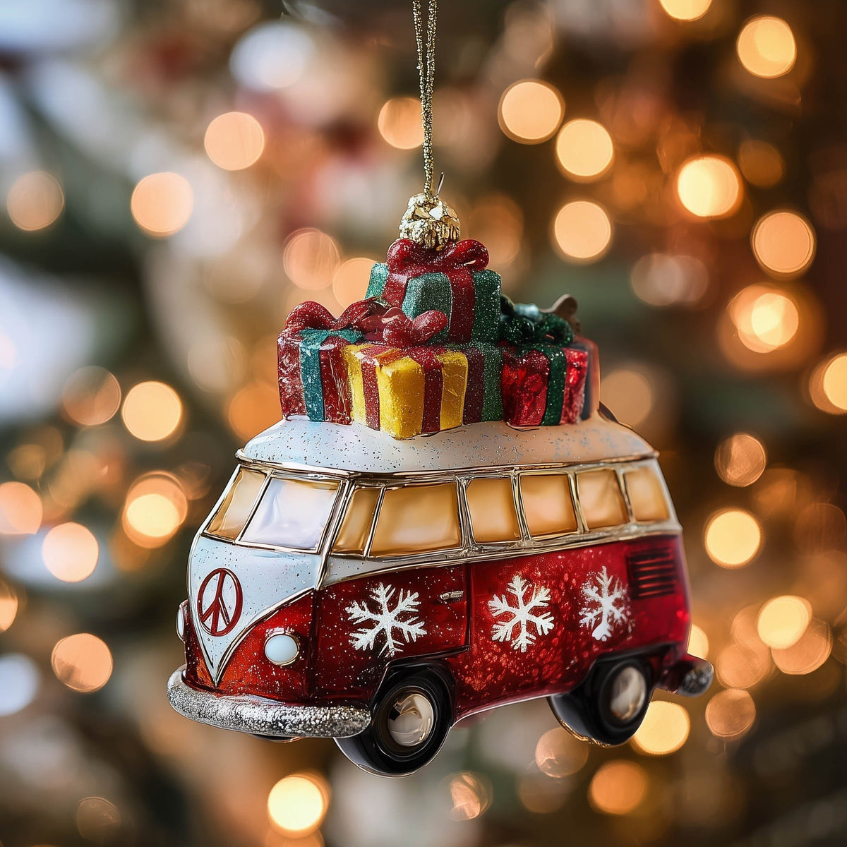 Snowflake Camper Van with Presents Christmas Ornament