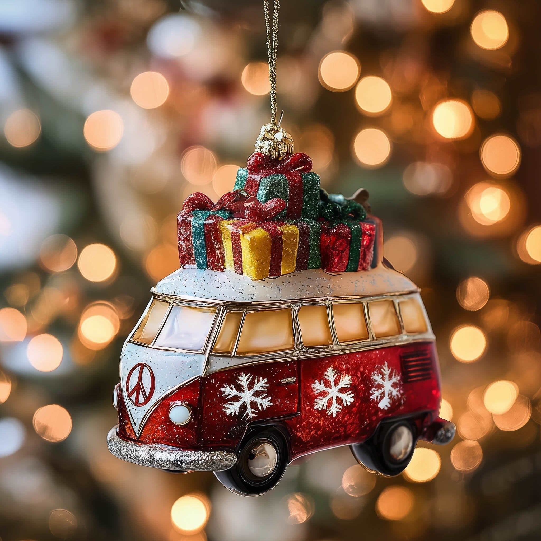 Snowflake Camper Van with Presents Christmas Ornament