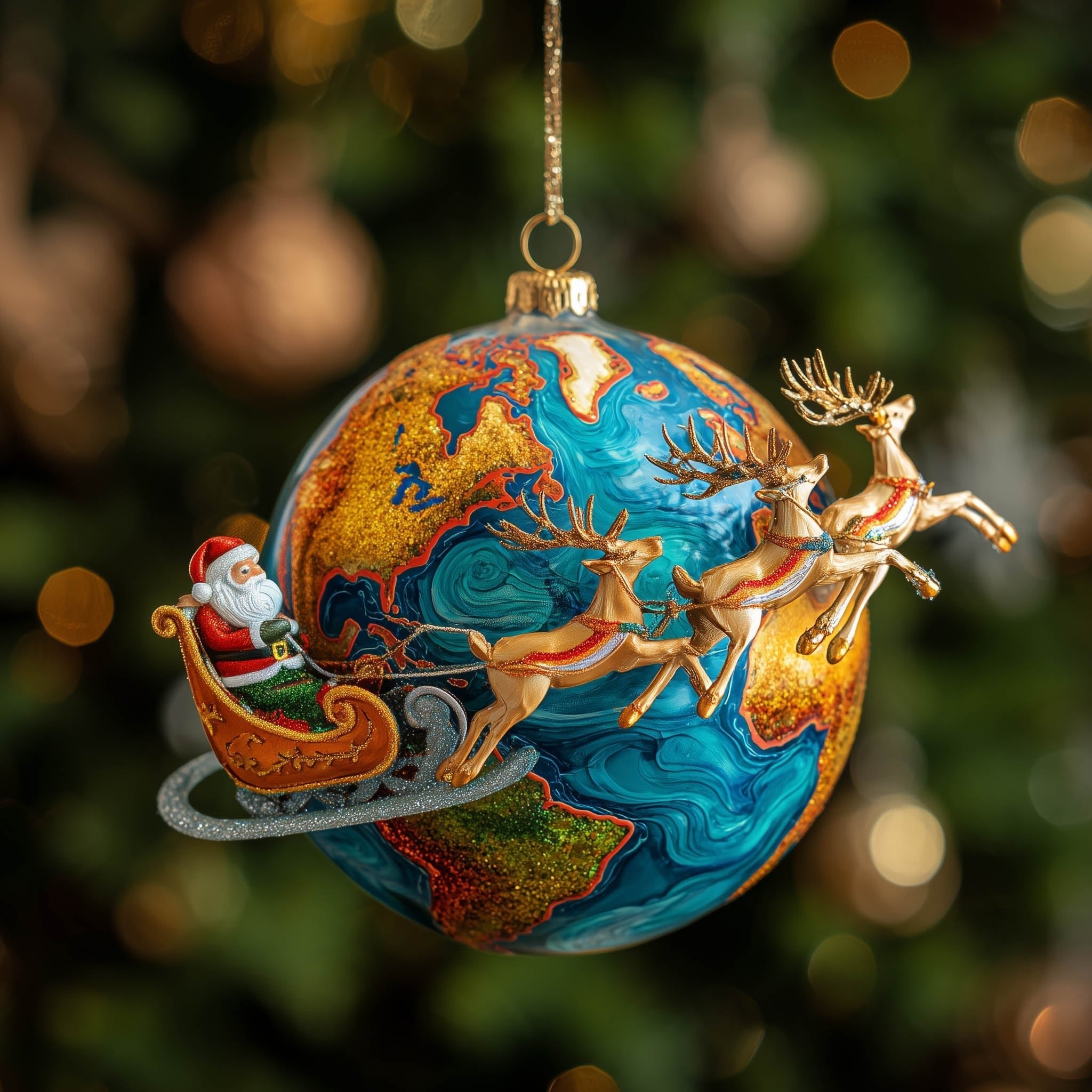 Santa's Sleigh Around the World Christmas Ornament