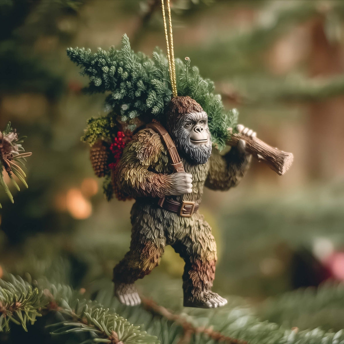 Bigfoot Hauling a Christmas Tree Christmas Ornament