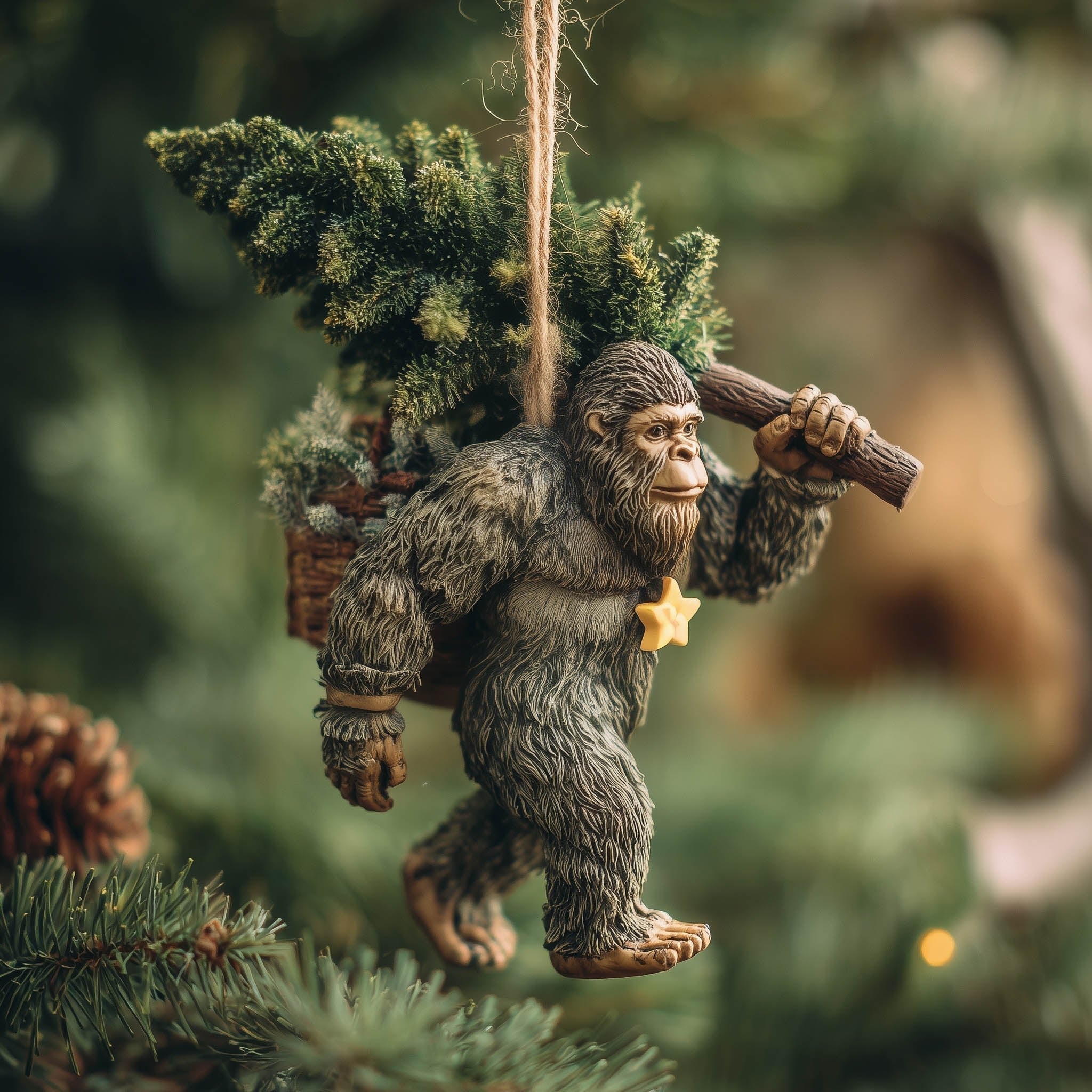 Bigfoot with a Tree on His Shoulder Christmas Ornament