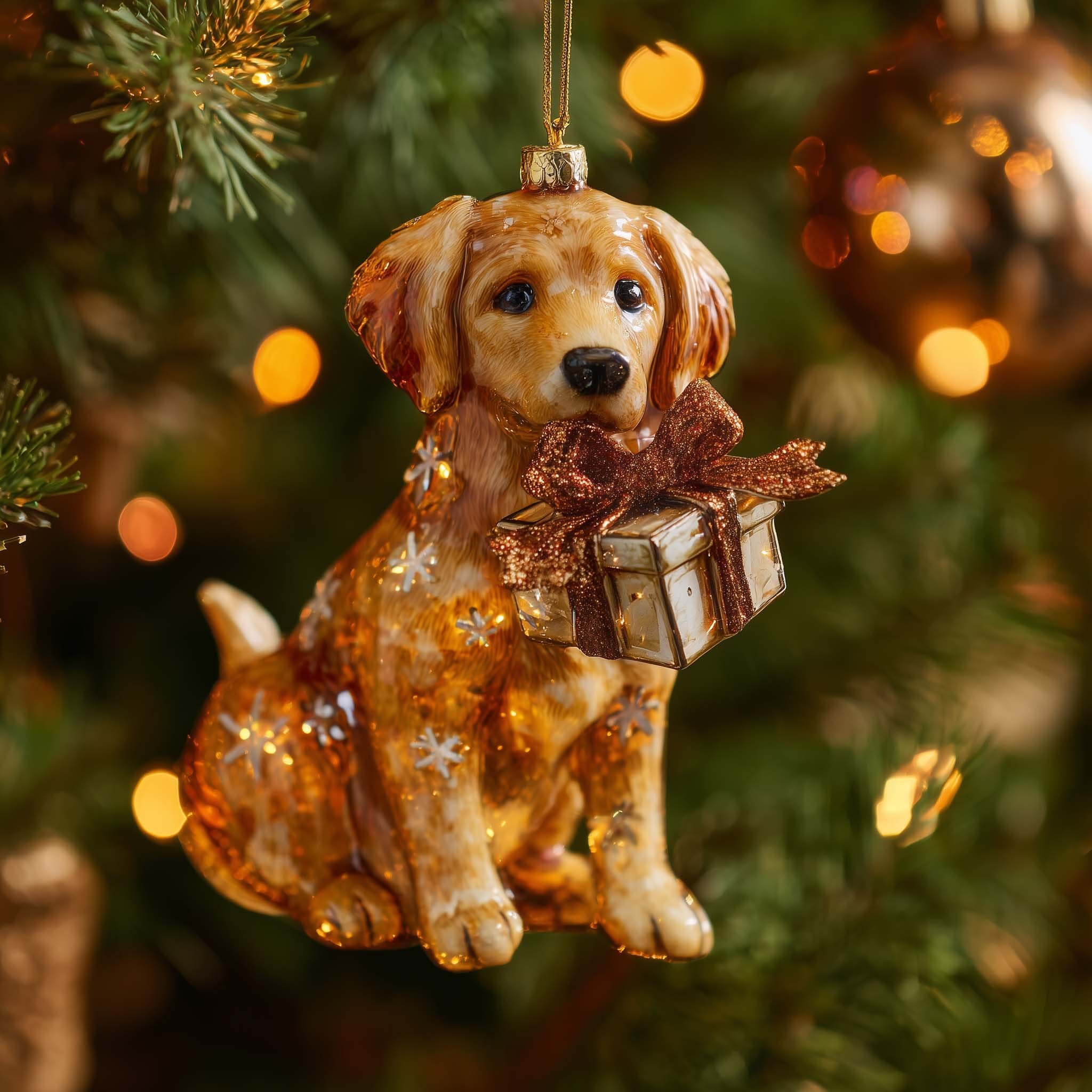Golden Pup Surprise Christmas Ornament