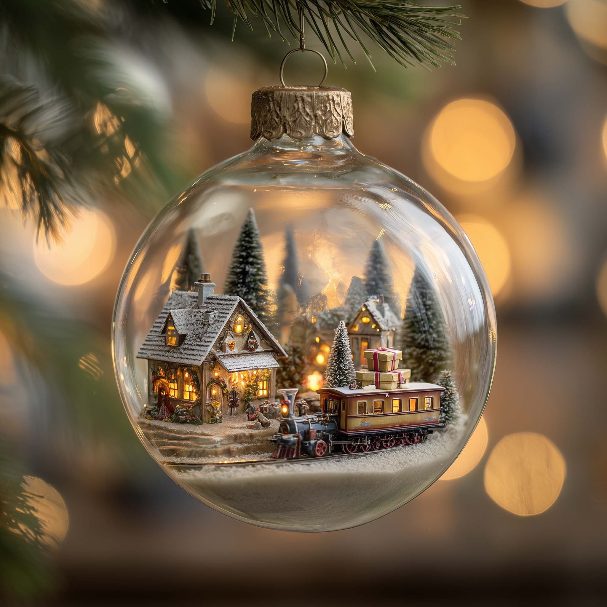 Snowy Village Train Globe Christmas Ornament