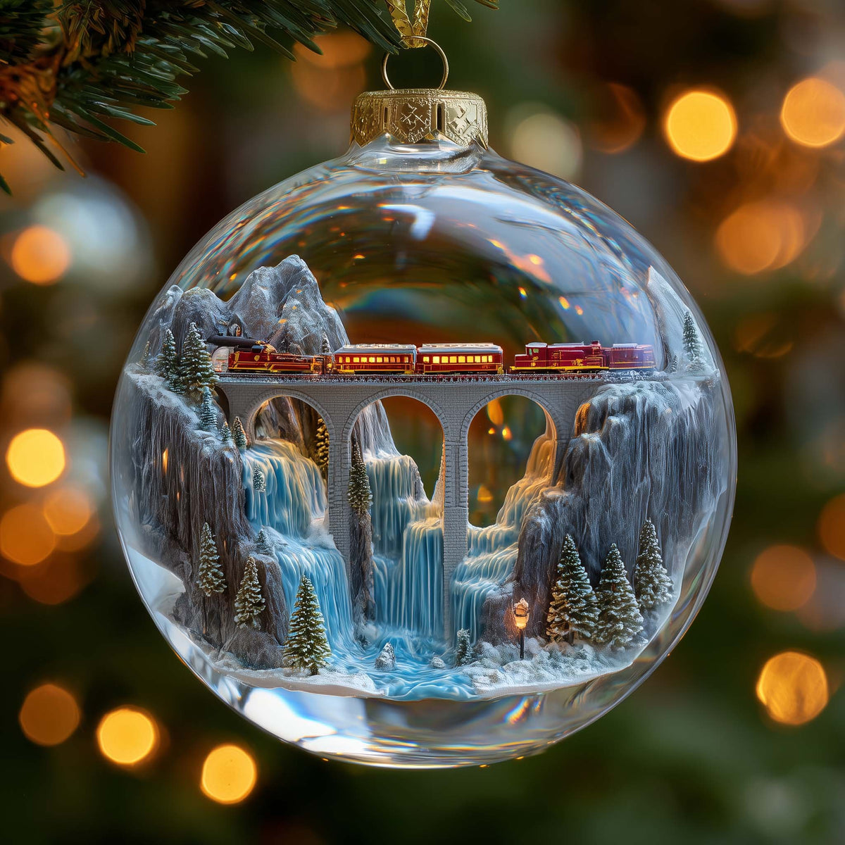 Ice Waterfall Railway Christmas Ornament