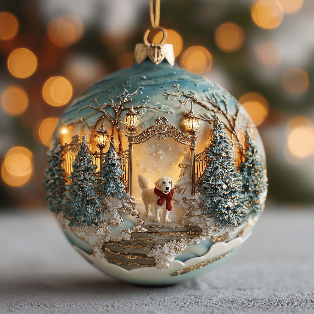 Golden Retriever at the Lantern Gate Christmas Ornament