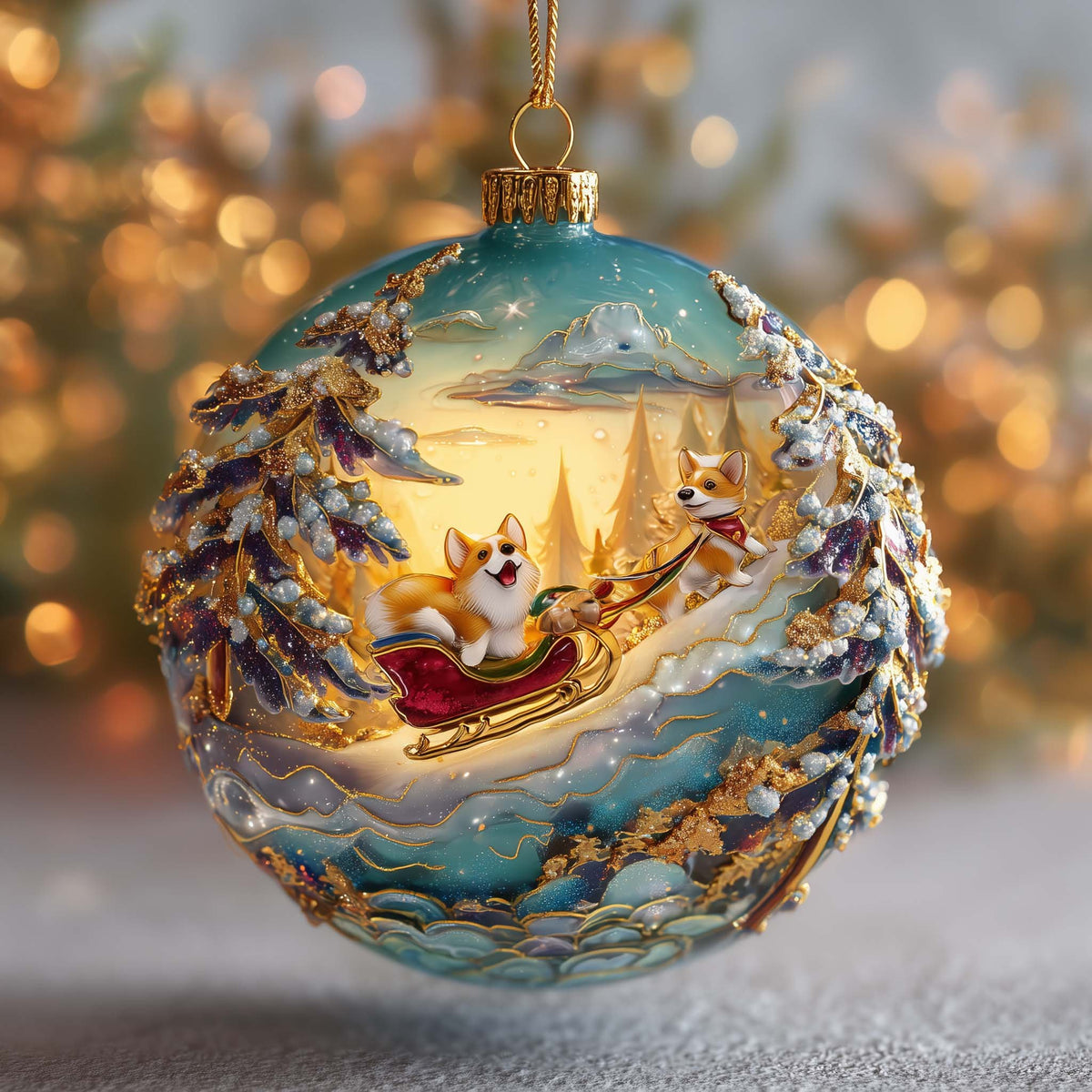 Corgi Sleigh Ride Bauble Christmas Ornament