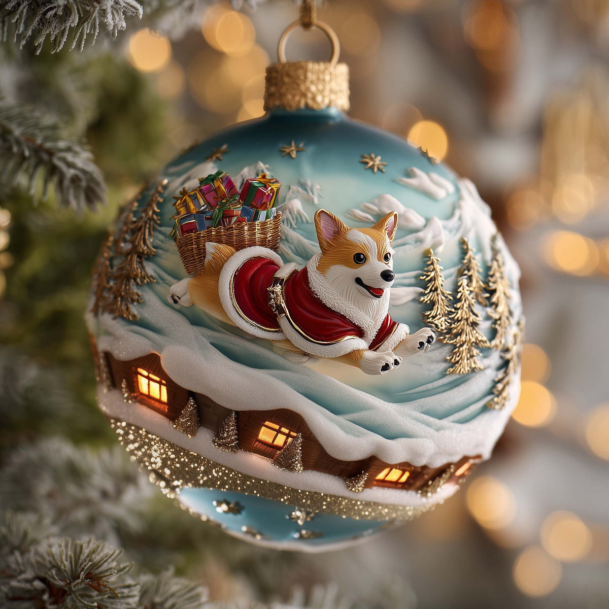 Santa Corgi Christmas Ornament