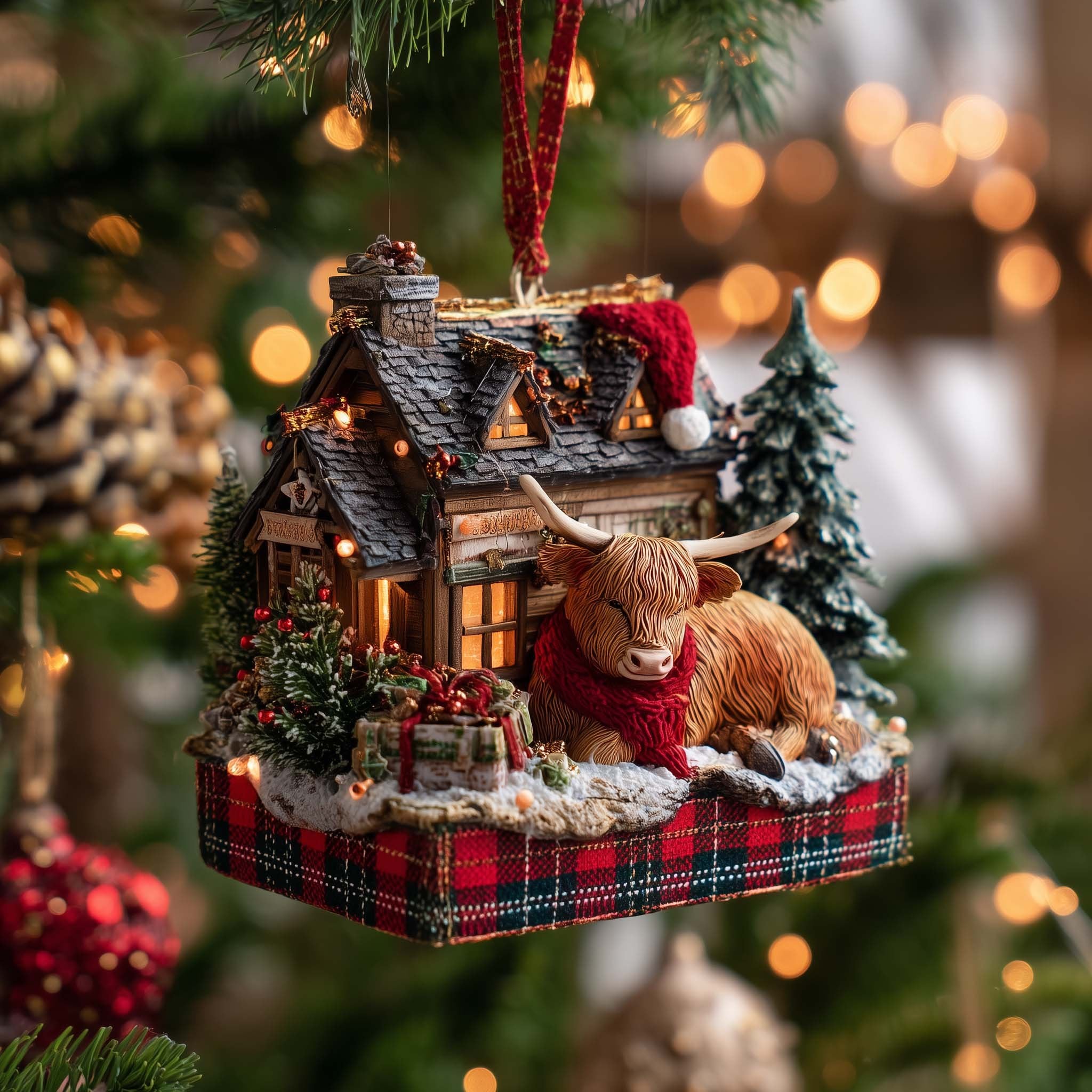 Cozy Highland Cow Christmas Ornament