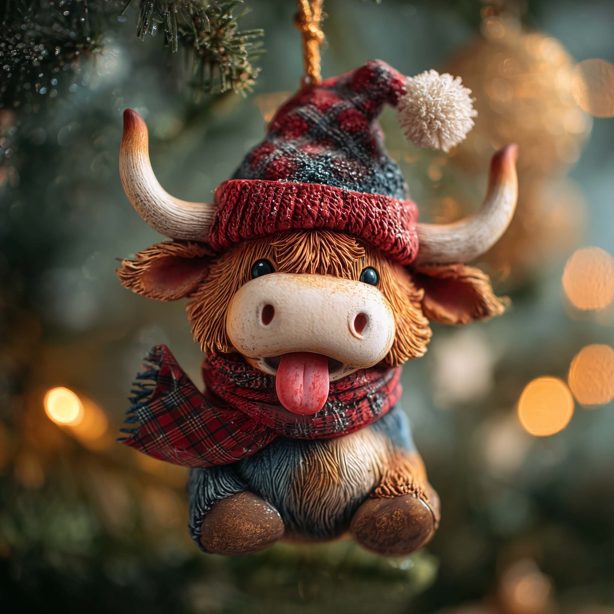 Playful Highland Cow Christmas Ornament
