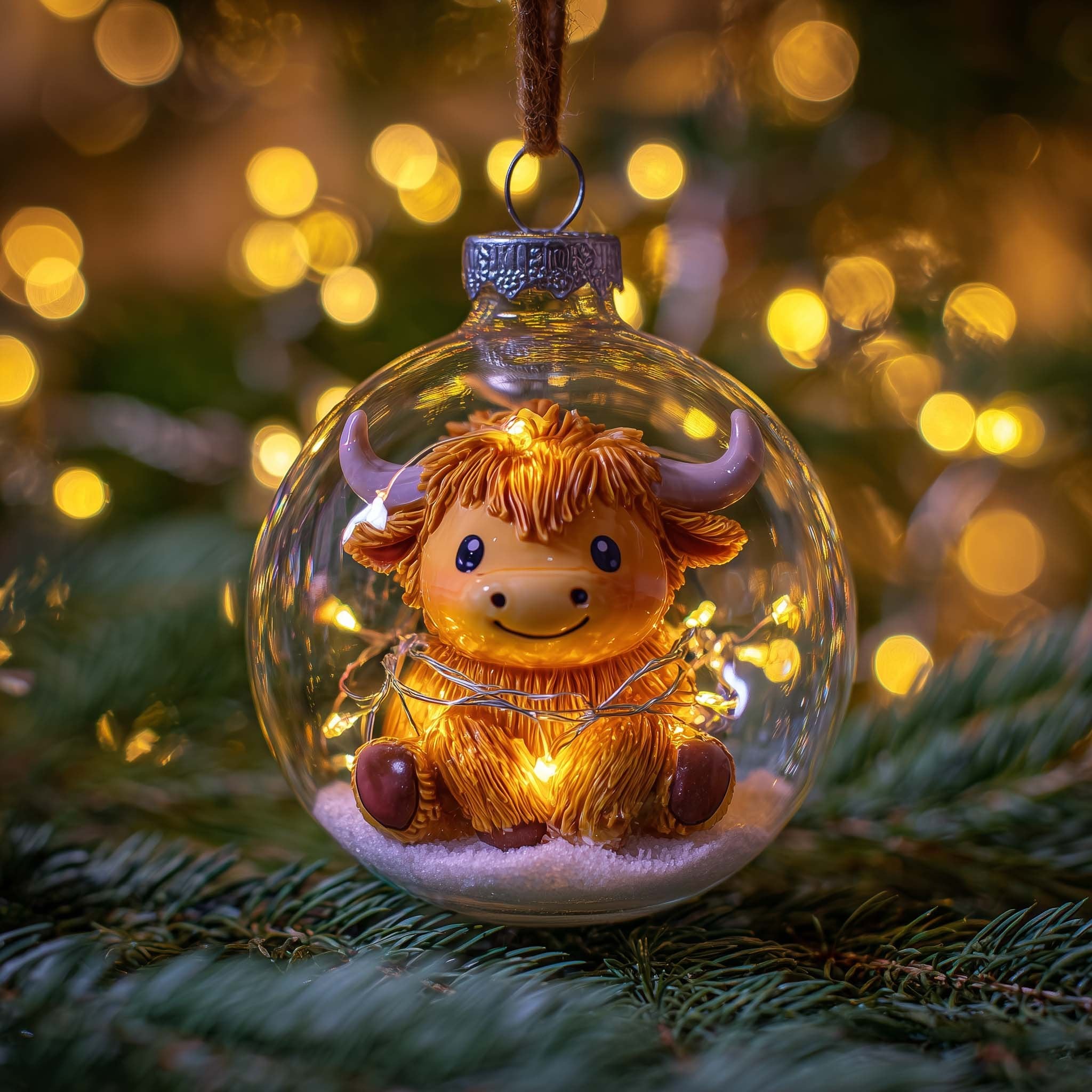 Glowing Highland Calf Globe Christmas Ornament