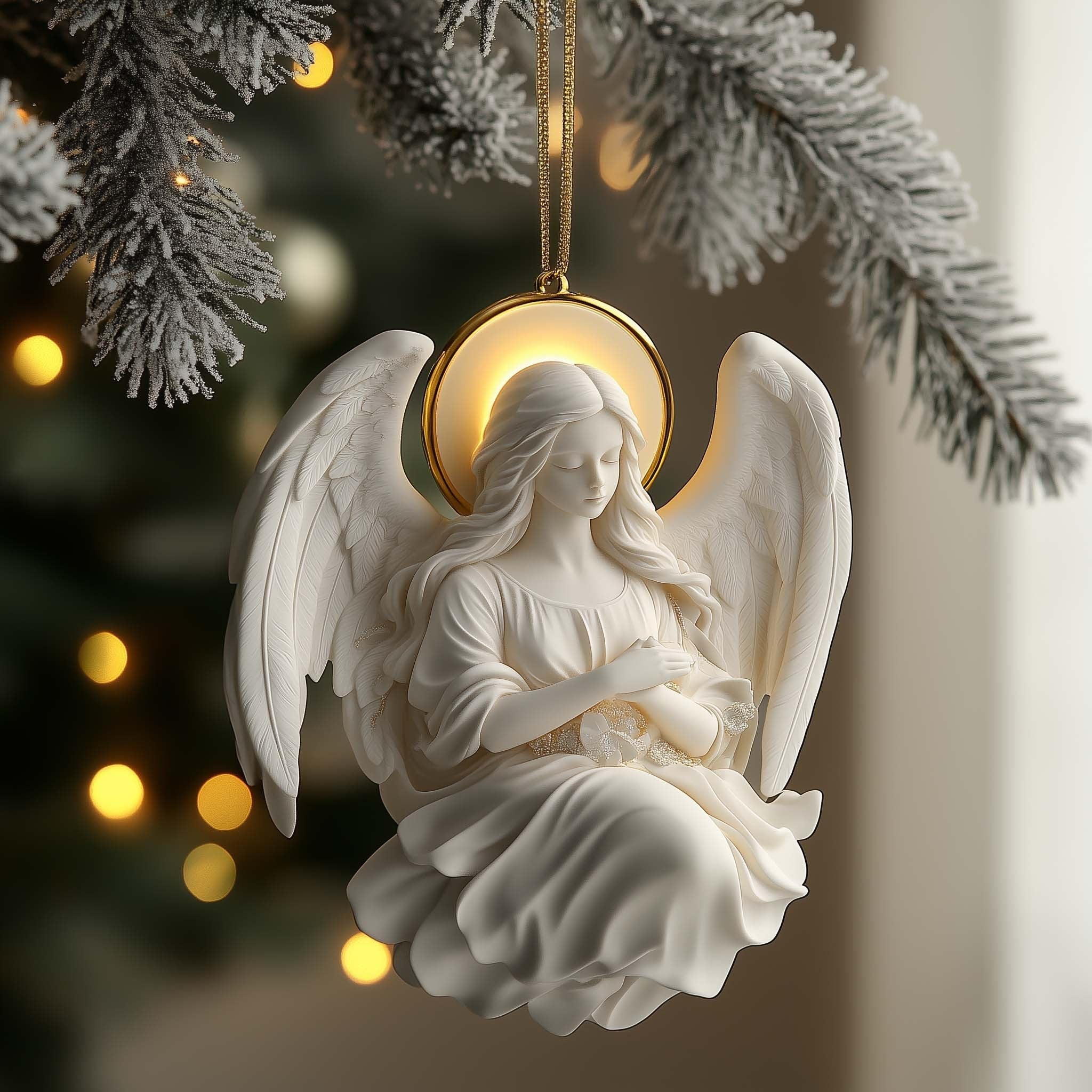 Porcelain Angel in Prayer Christmas Ornament