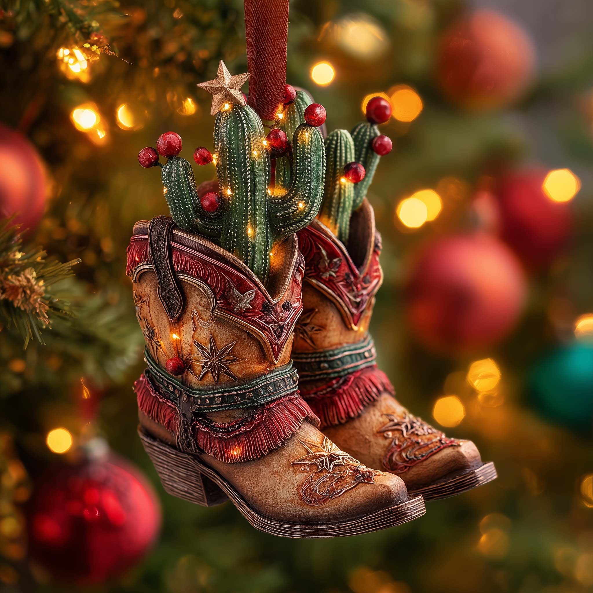 Cactus Christmas Boots Christmas Ornament