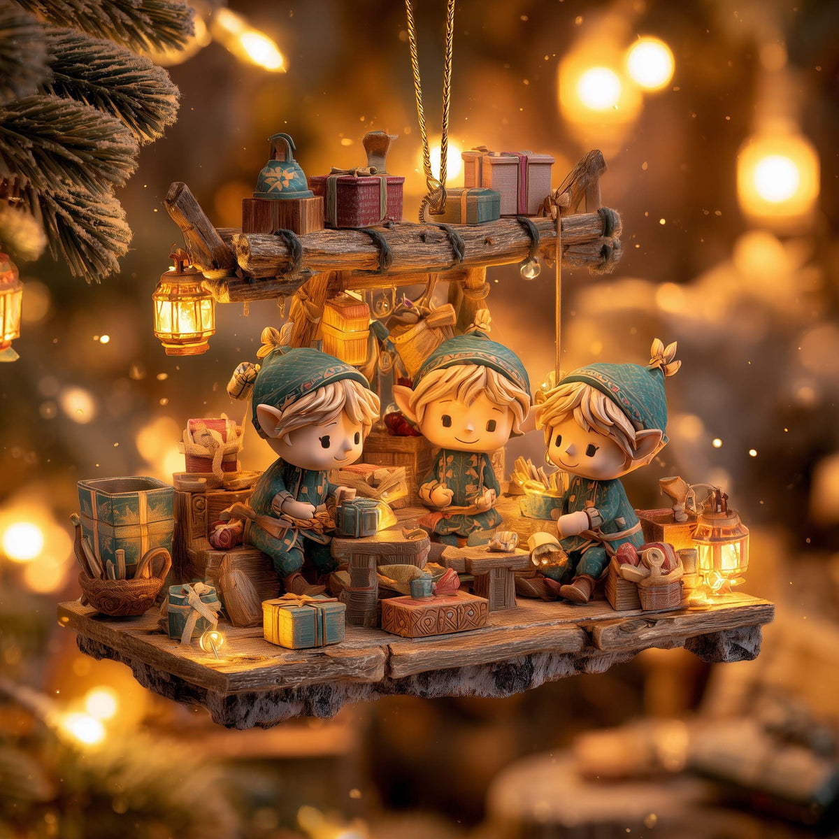 Elf Workshop Glow Christmas Ornament