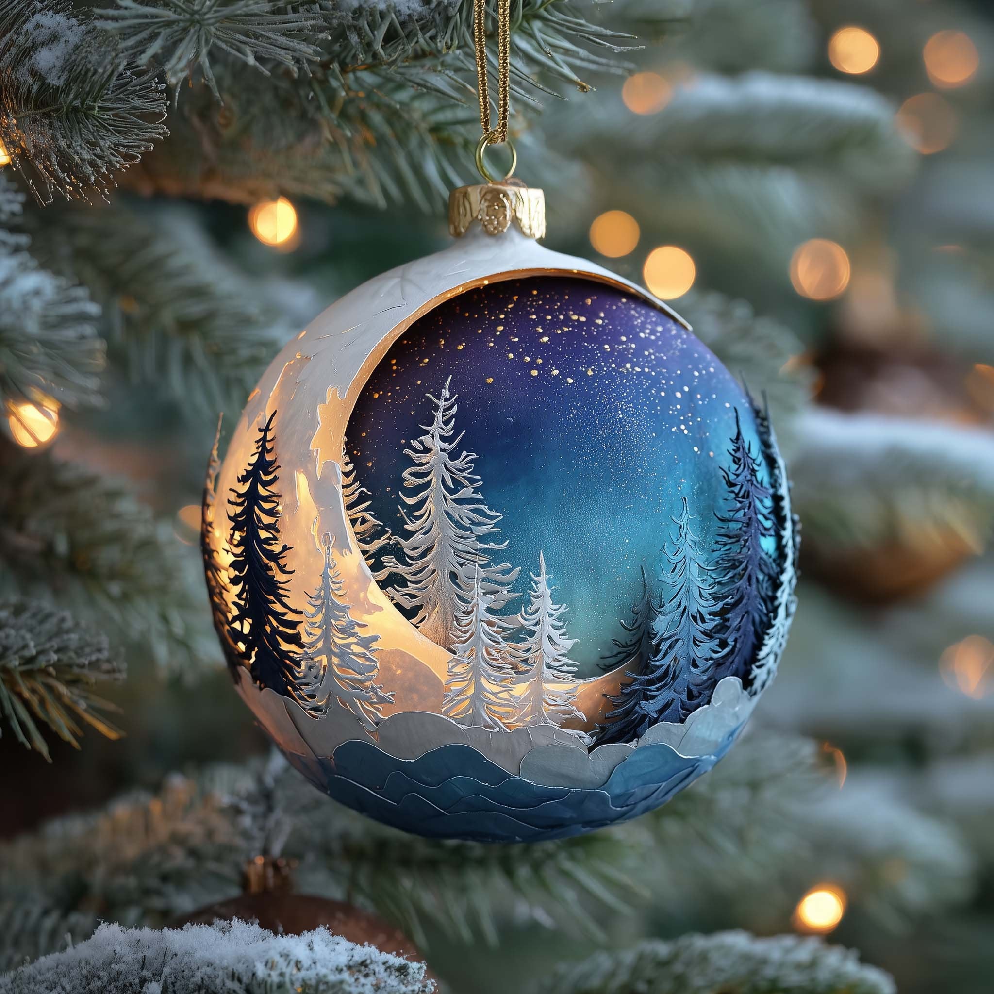 Moonlit Alpine Forest Christmas Ornament