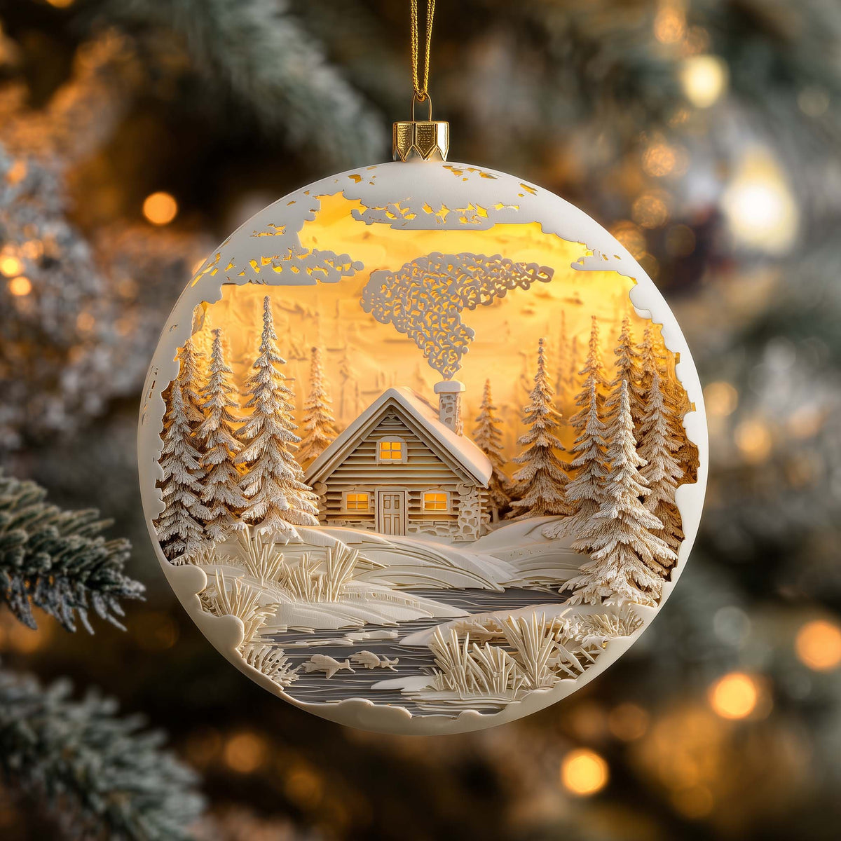 Winter Cabin Glow Globe Christmas Ornament