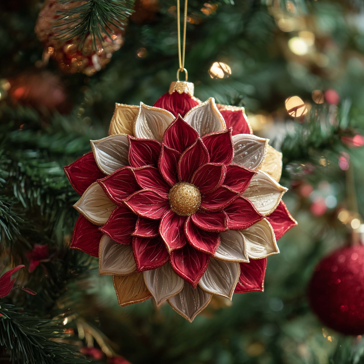 Golden Petal Harmony Bloom Christmas Ornament