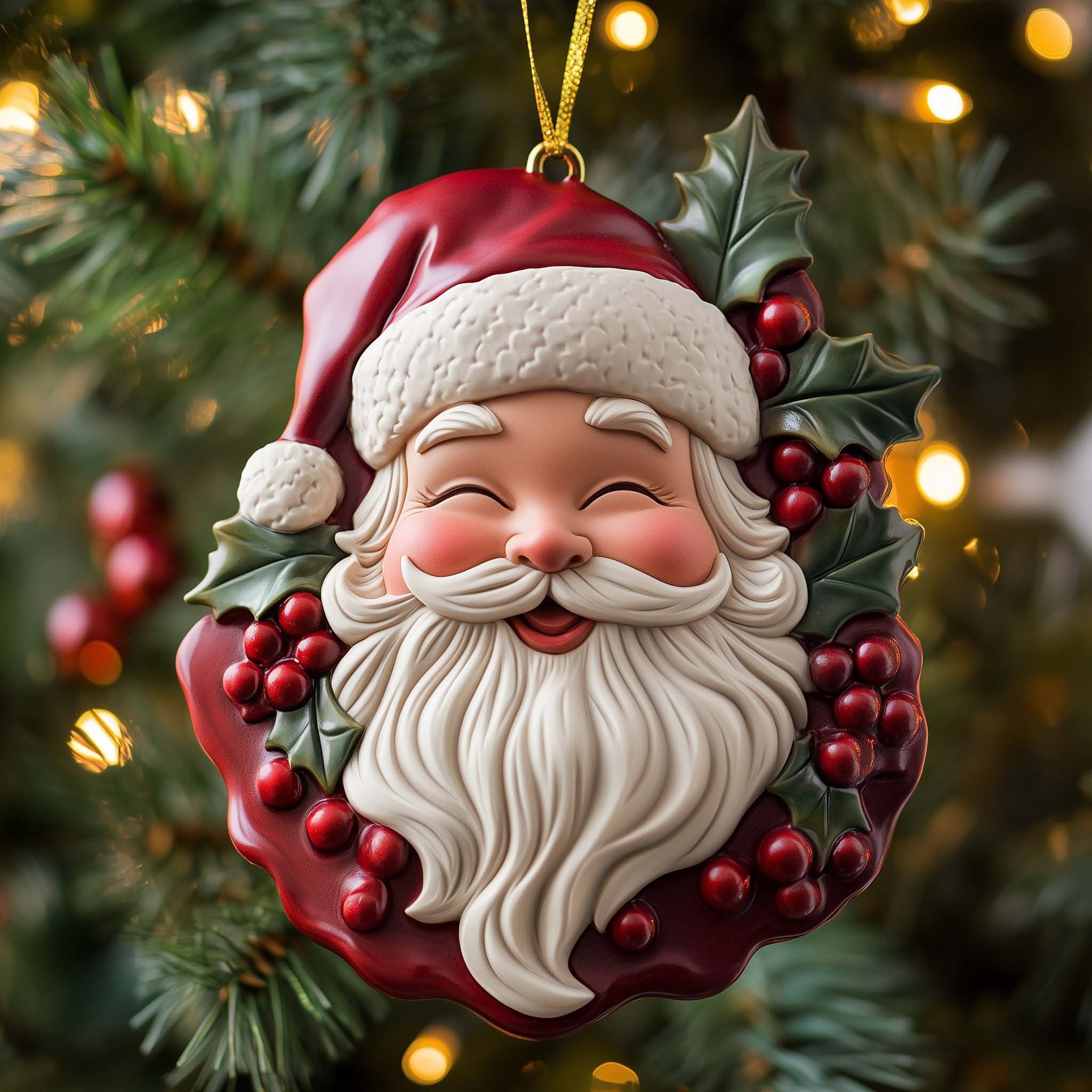 Holly Santa Christmas Ornament