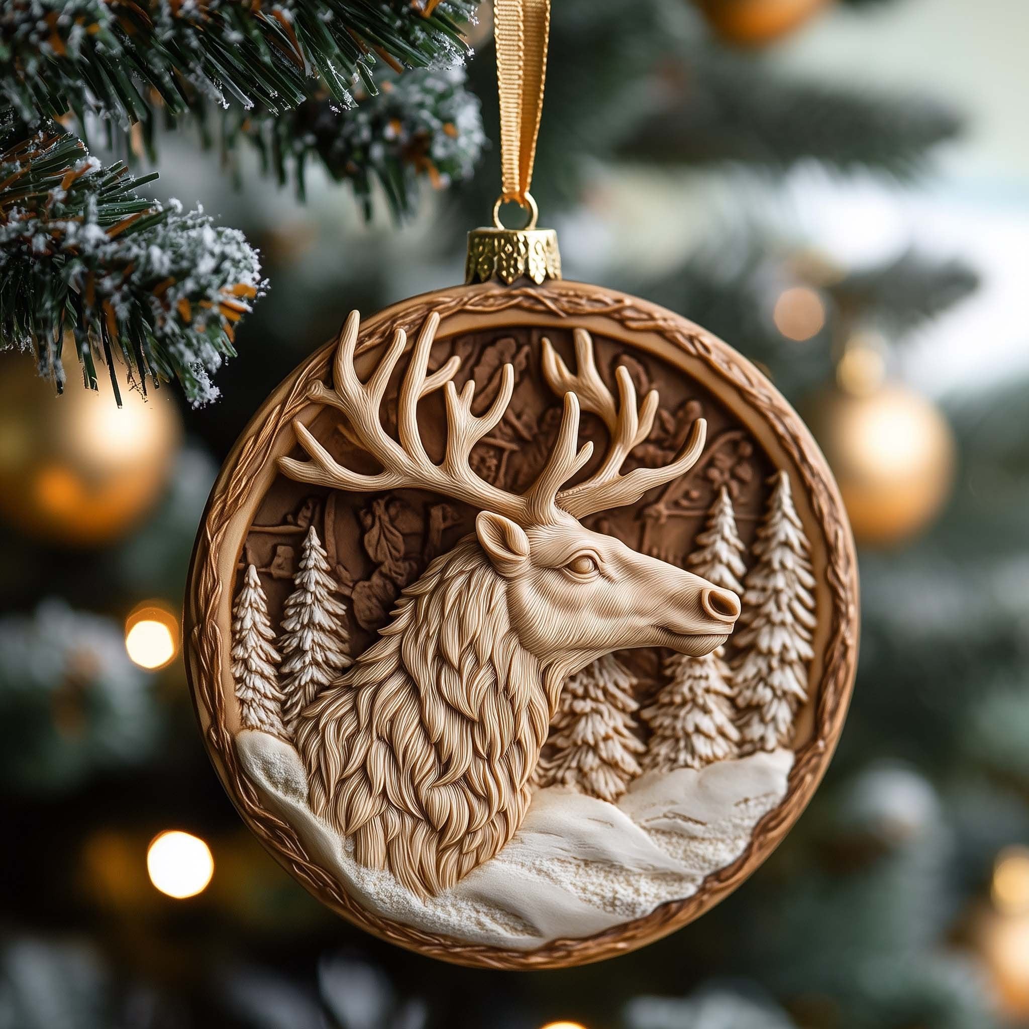 Carved Elk Christmas Ornament