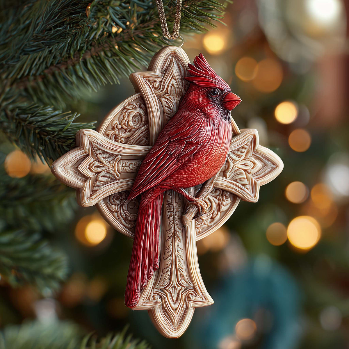 Cross Cardinal Christmas Ornament