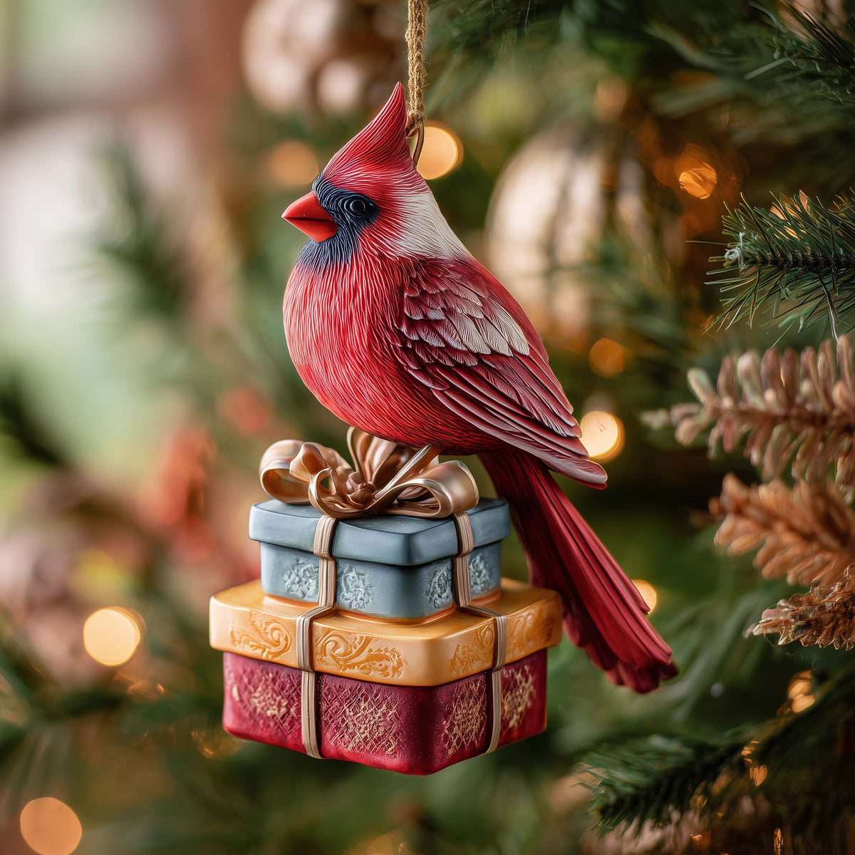 Gift Cardinal Christmas Ornament