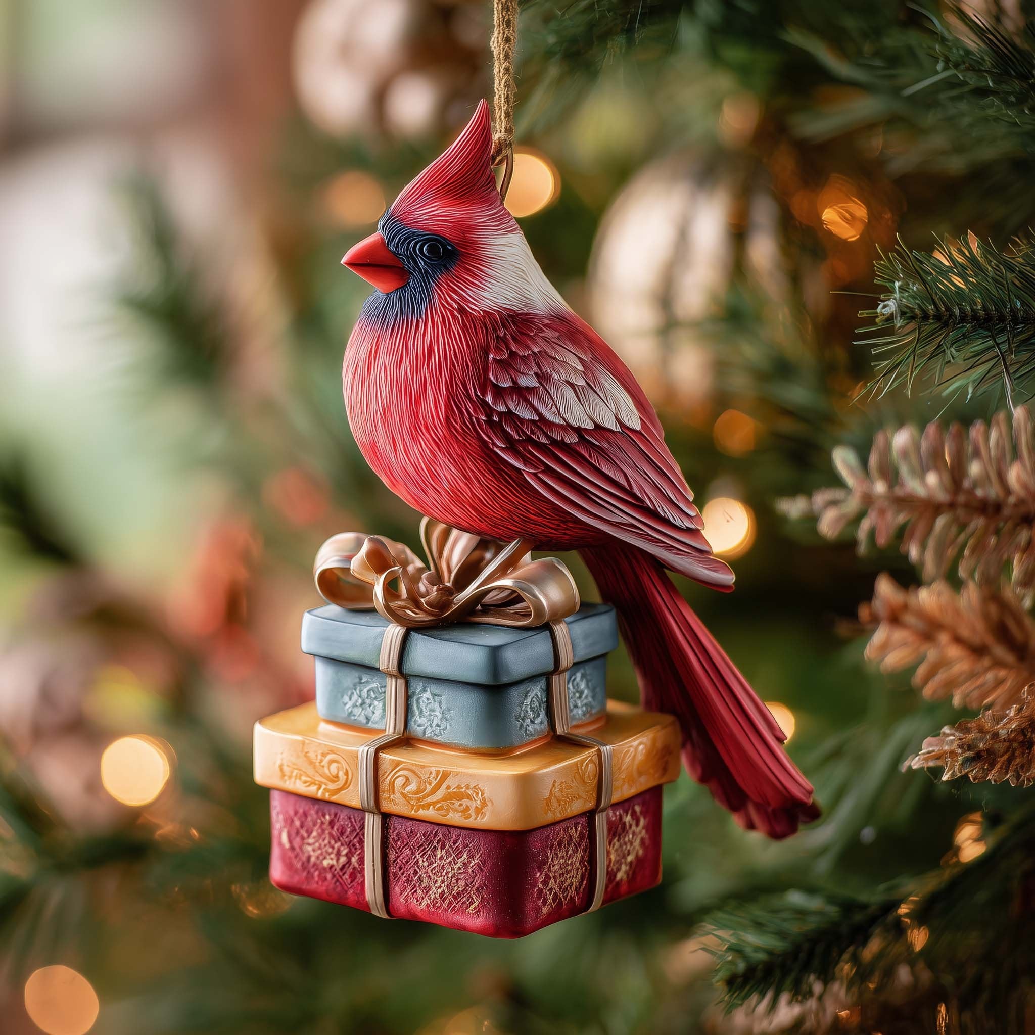 Gift Cardinal Christmas Ornament