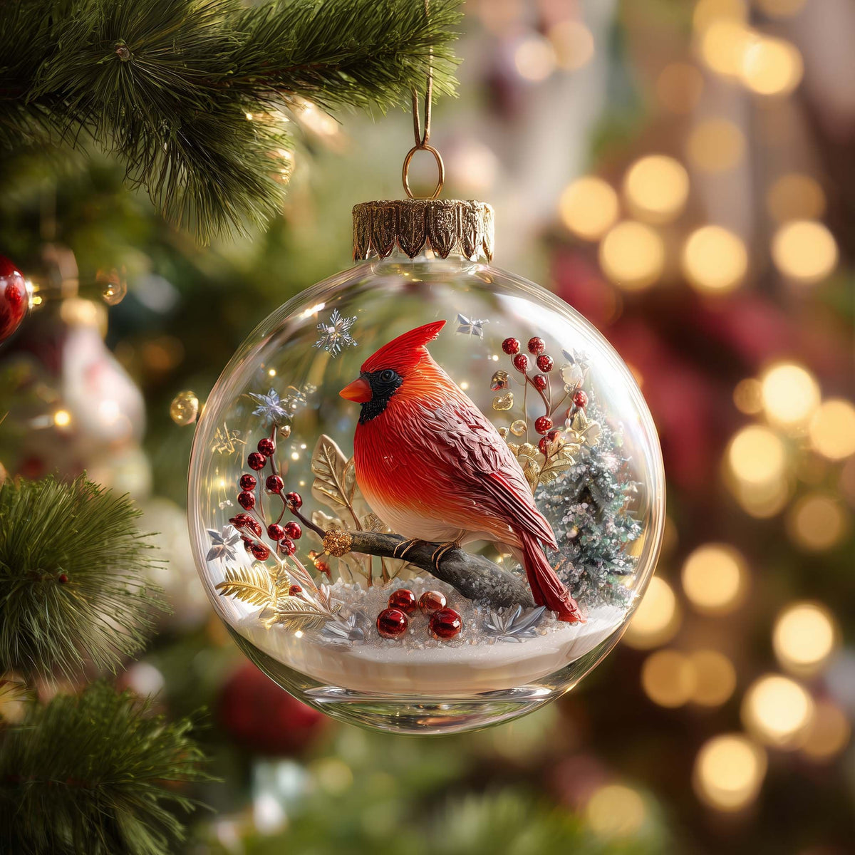 Cardinal Globe Christmas Ornament