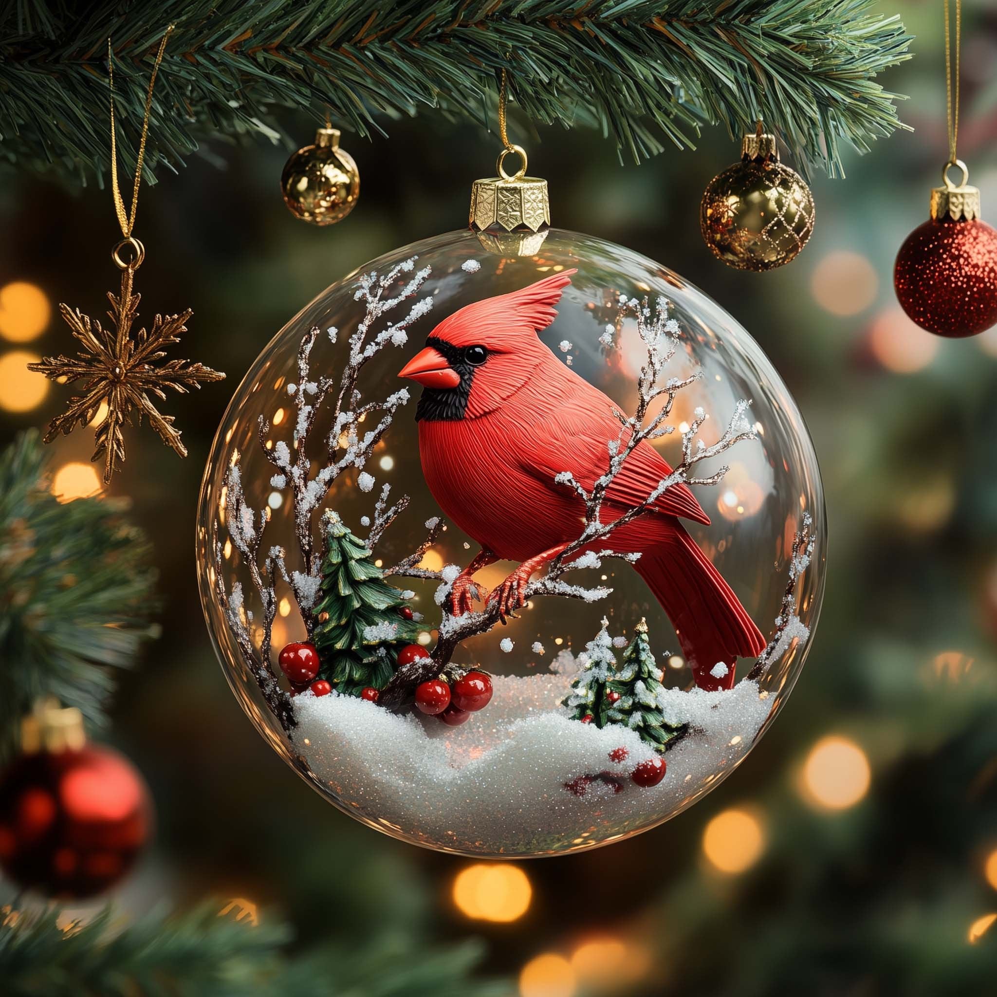 Cardinal Birdhouse in the Snow Christmas Ornament