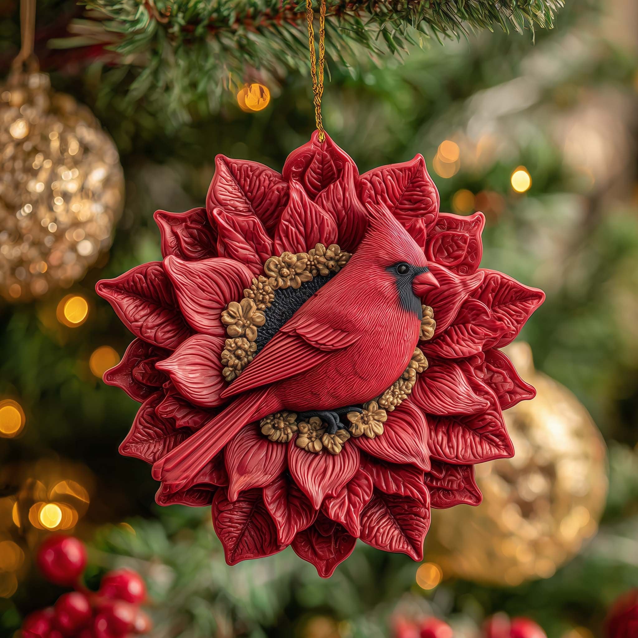 Flower Cardinal Christmas Ornament
