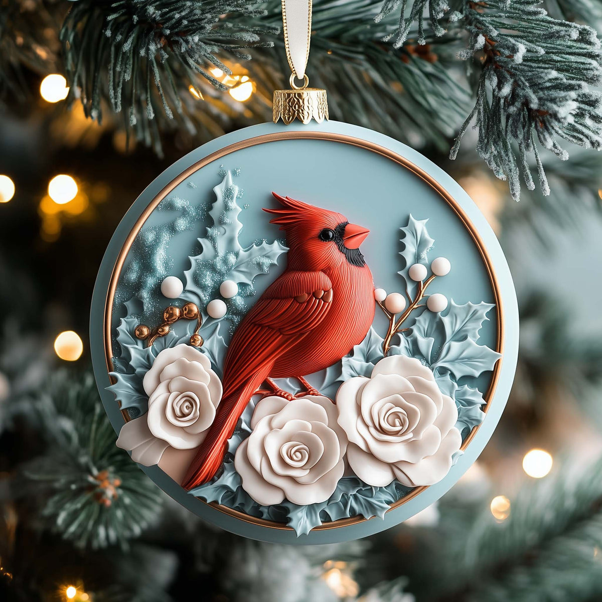 Floral Cardinal Christmas Ornament