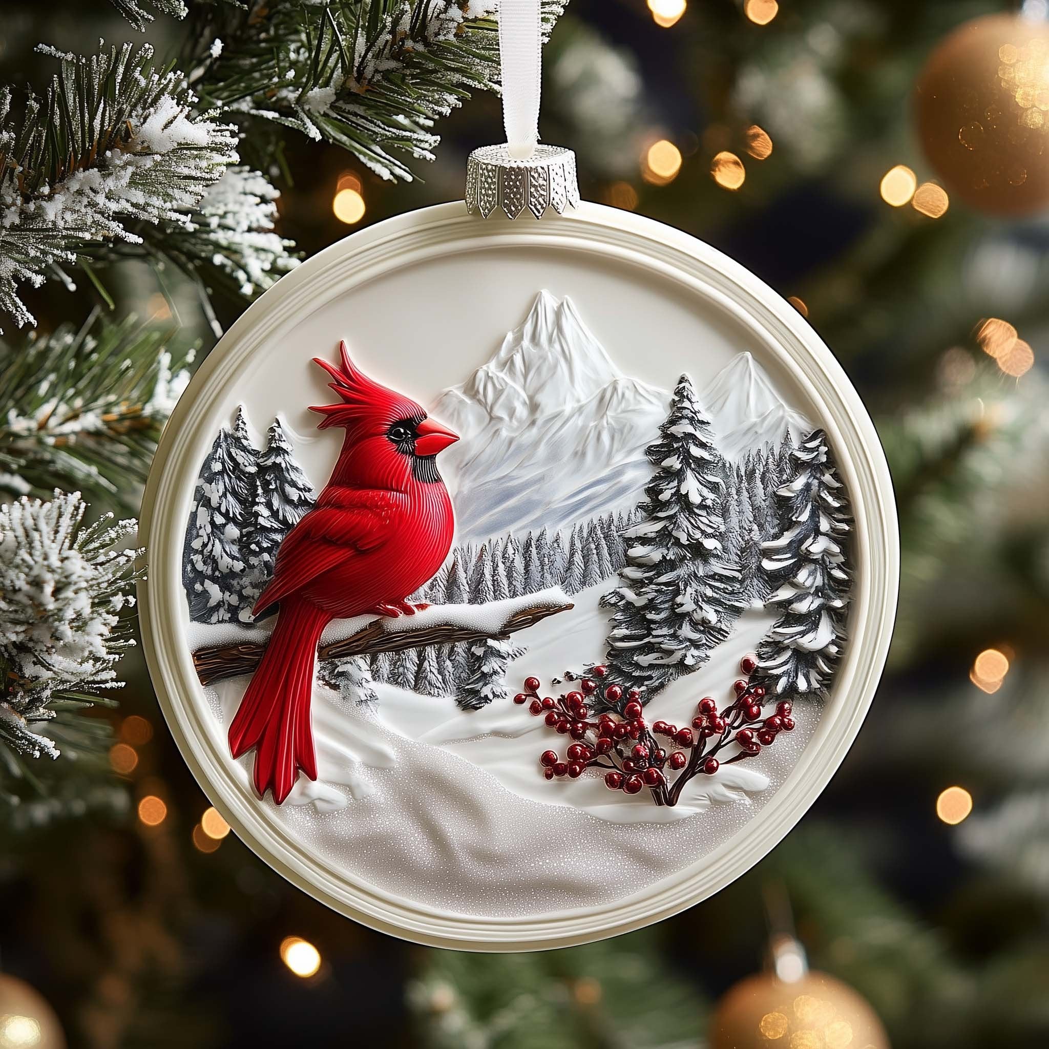 Mountain Cardinal Christmas Ornament