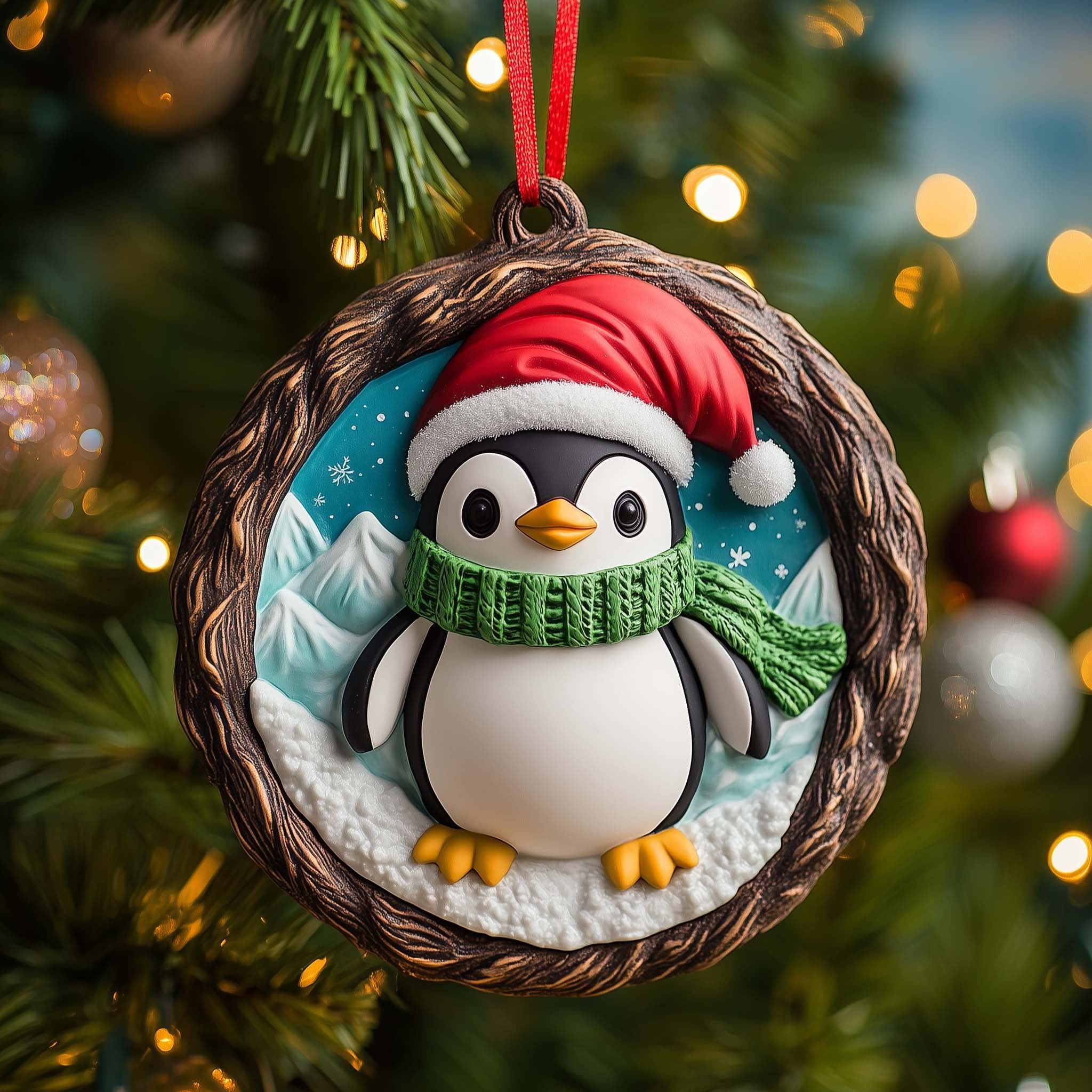 Santa Penguin Christmas Ornament