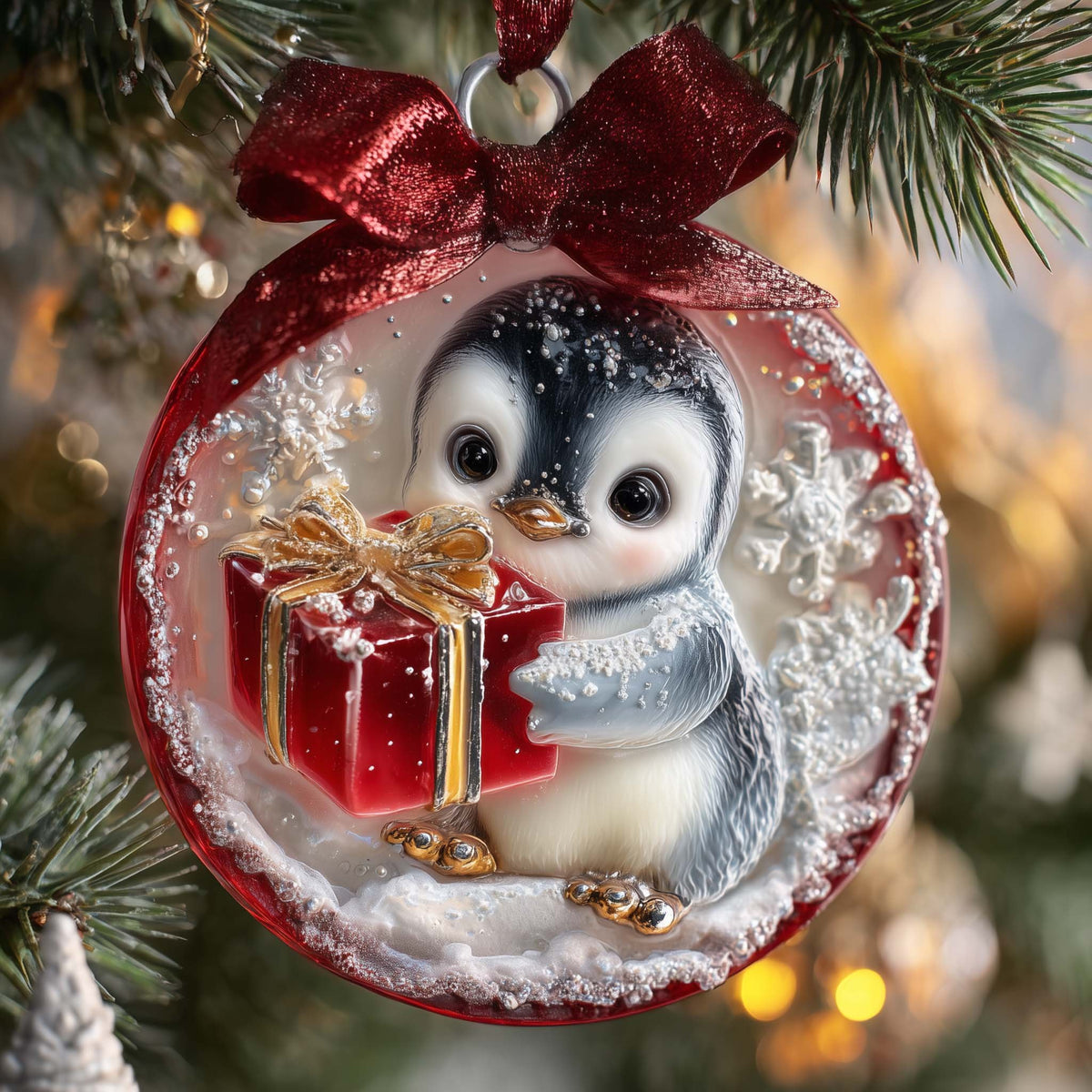 Penguin Gift Christmas Ornament