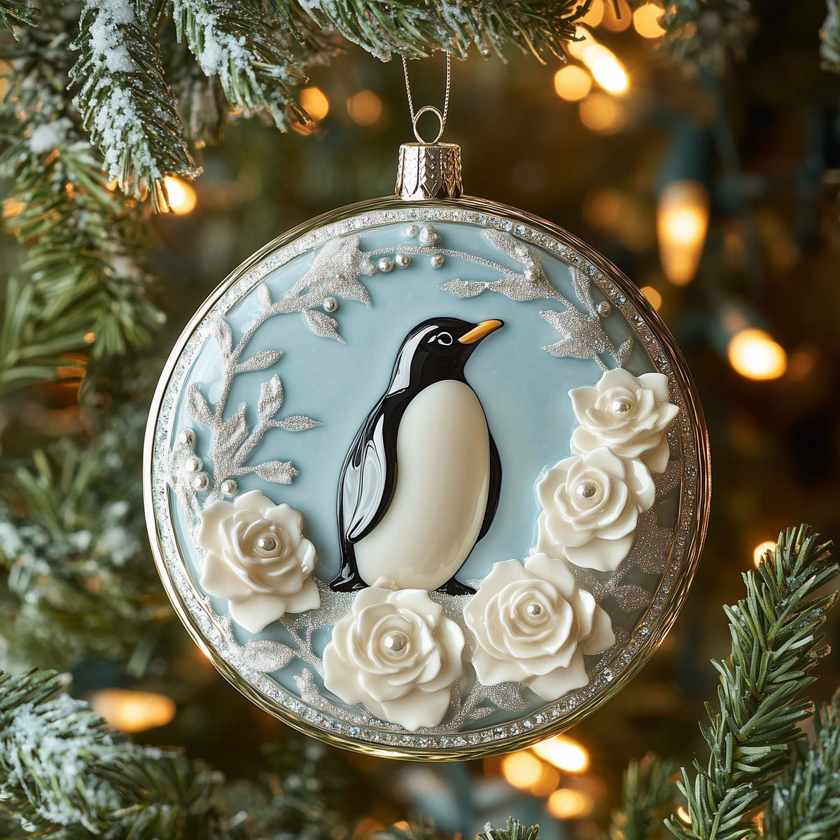 Rose Penguin Christmas Ornament