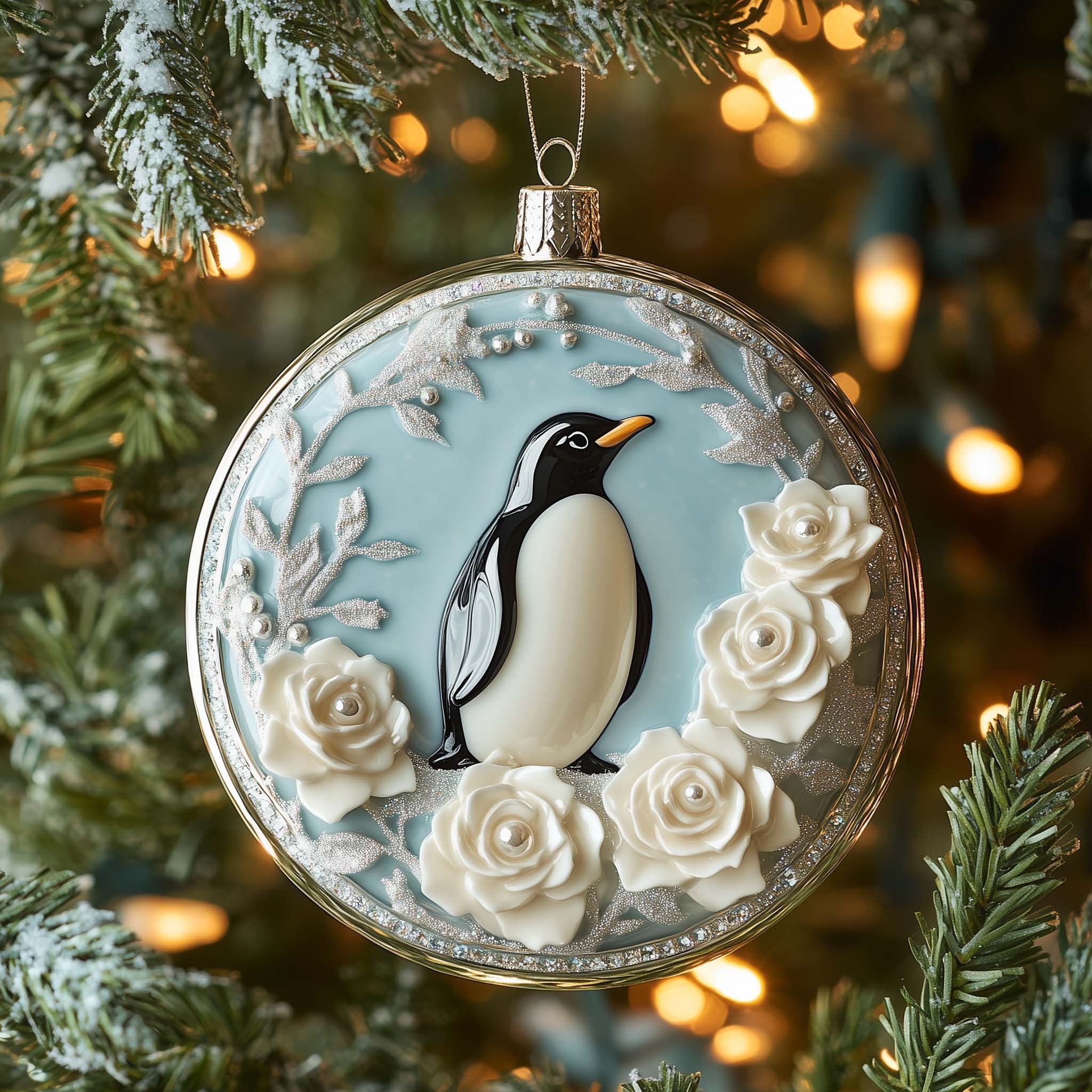 Rose Penguin Christmas Ornament
