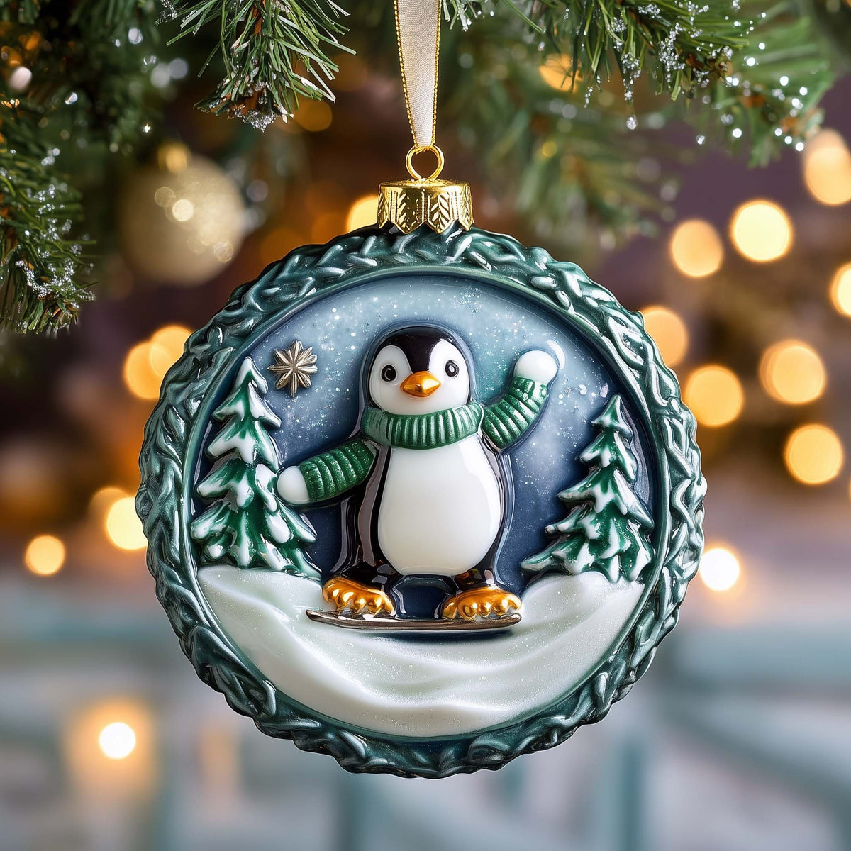 Skiing Penguin Christmas Ornament