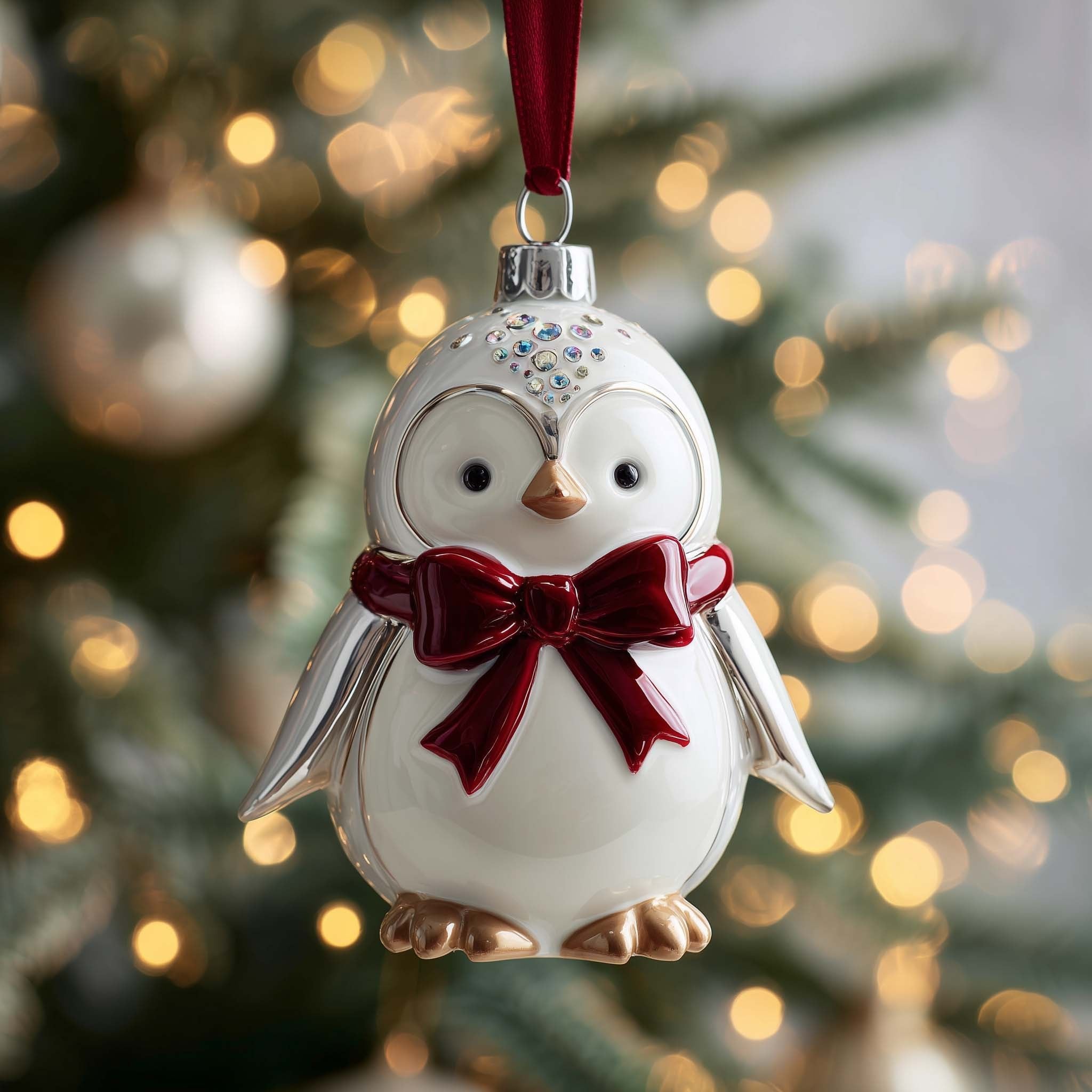 Bow Penguin Christmas Ornament
