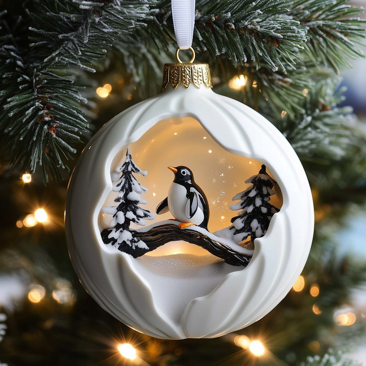 Perched Penguin Christmas Ornament