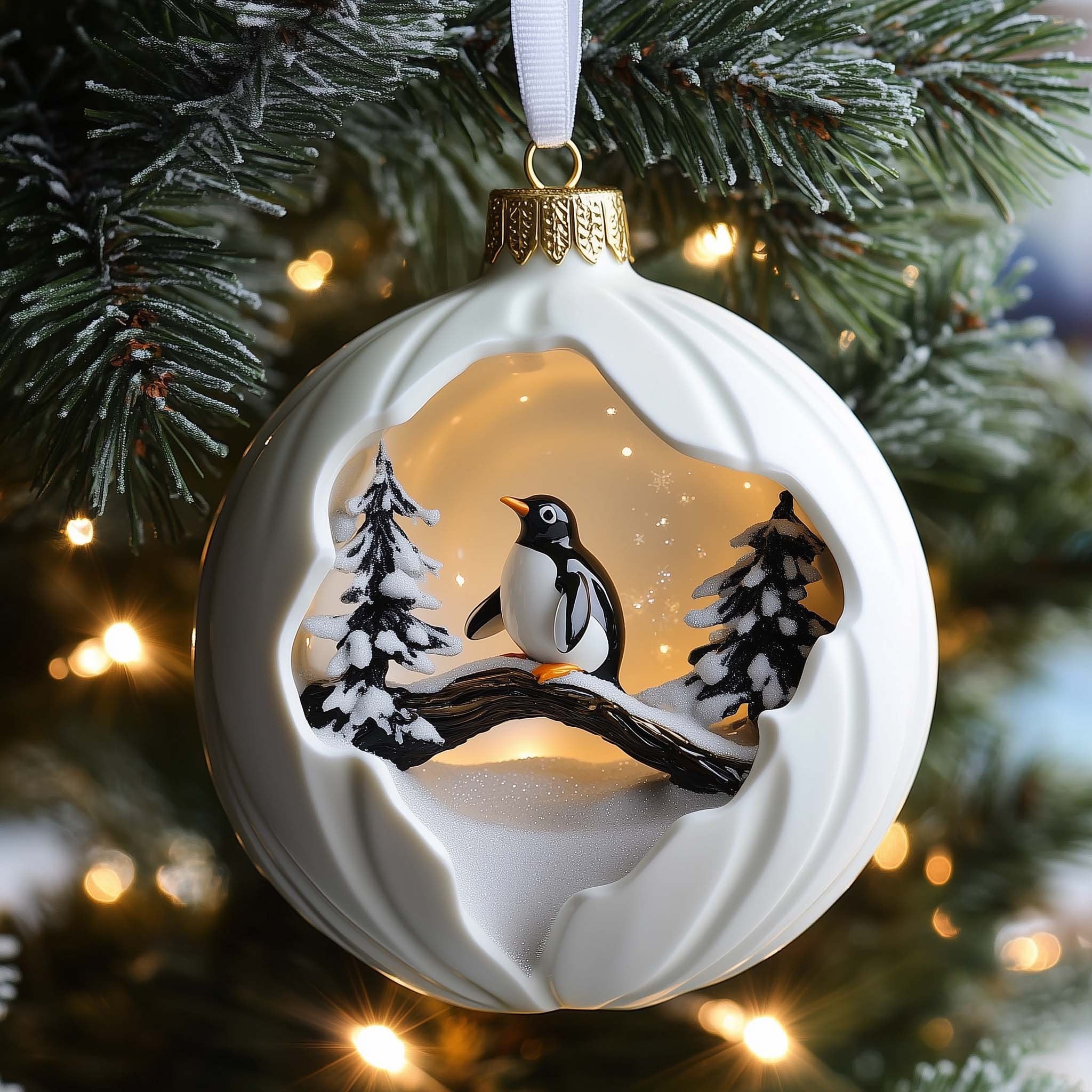 Perched Penguin Christmas Ornament