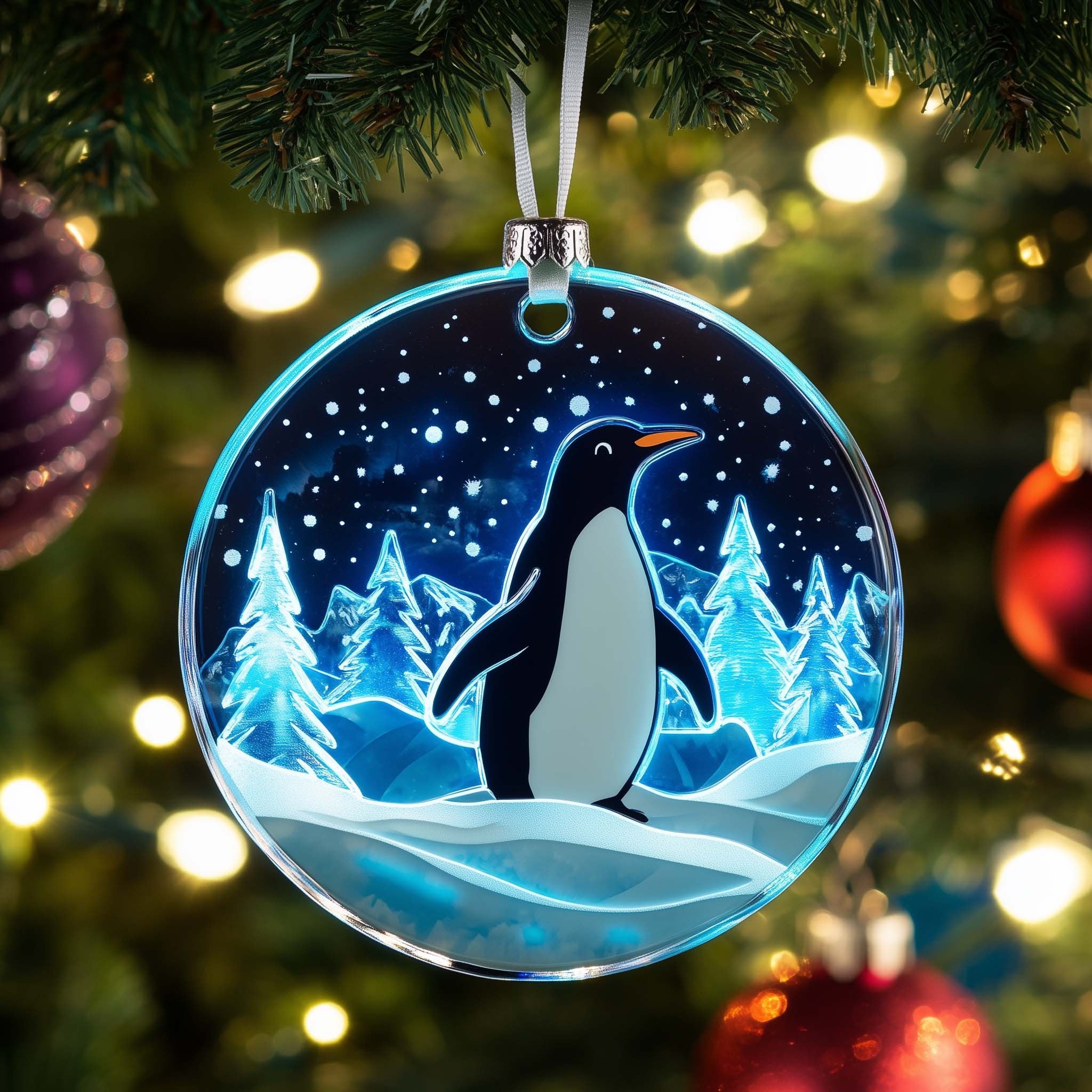 Icy Penguin Christmas Ornament
