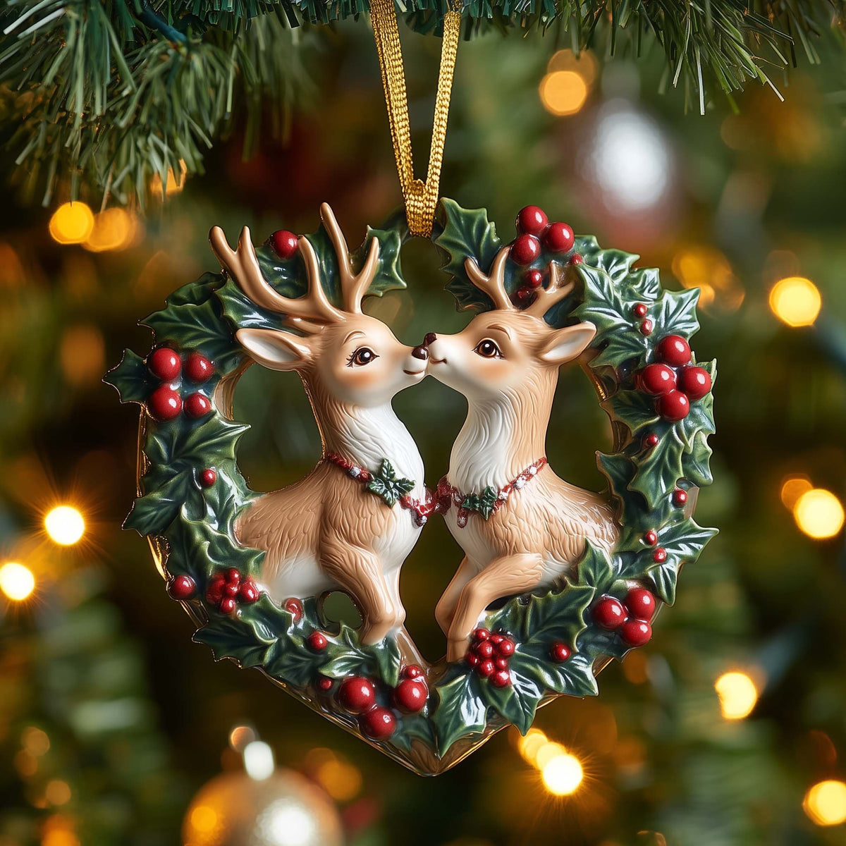 Kissing Reindeer Christmas Ornament